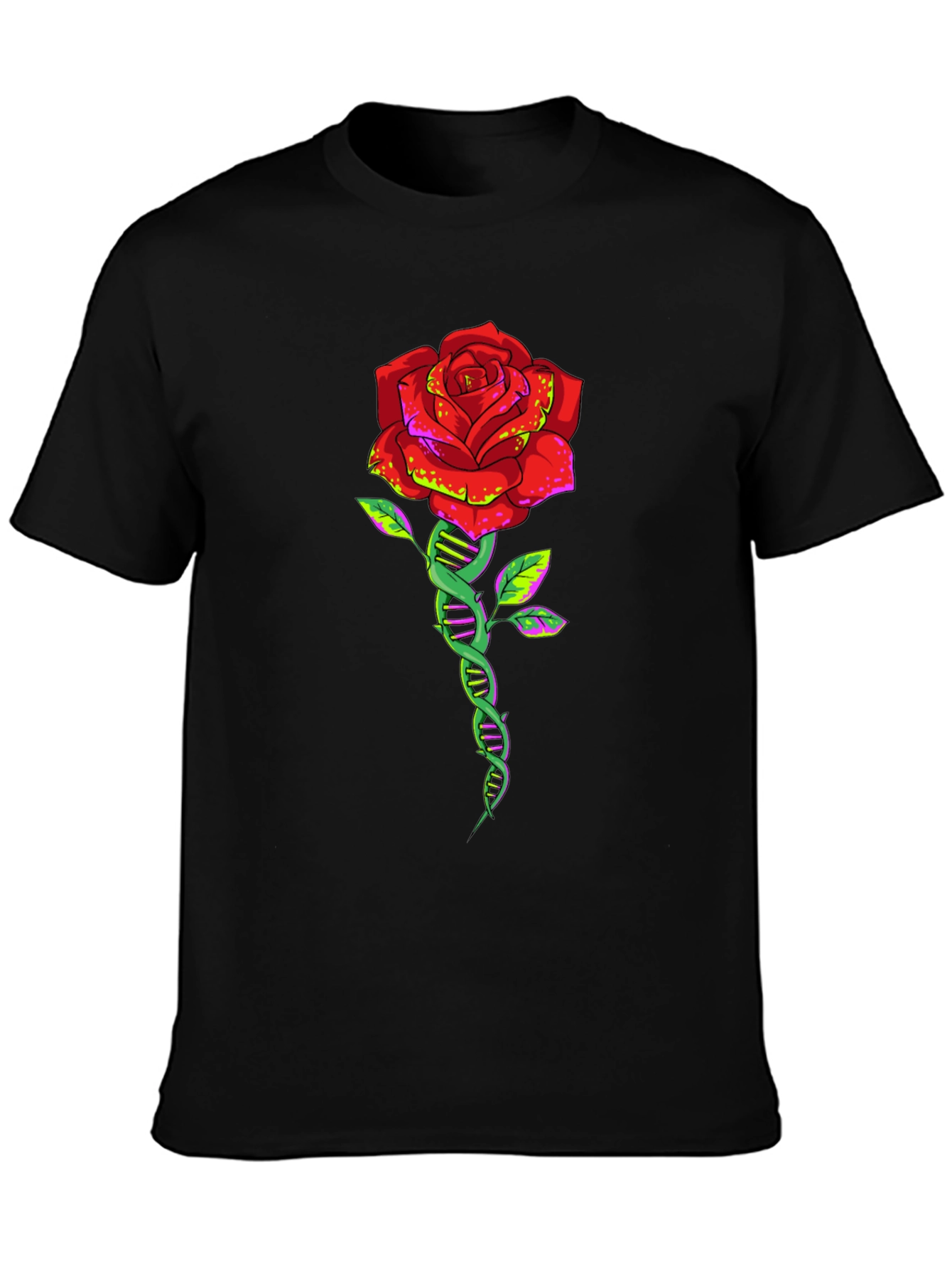 DNA Rose Graphic Tee - Black Cotton T-Shirt