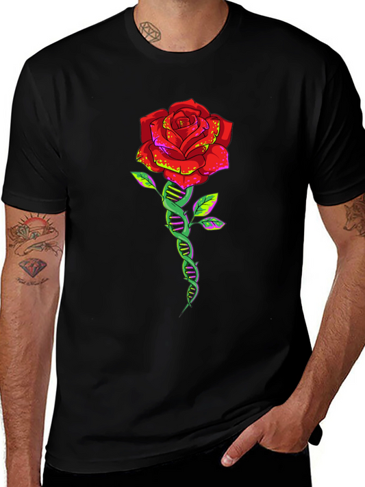 DNA Rose Graphic Tee - Black Cotton T-Shirt