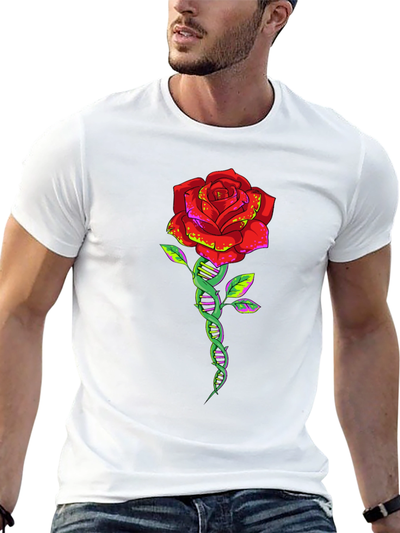 DNA Rose Graphic Tee - Black Cotton T-Shirt