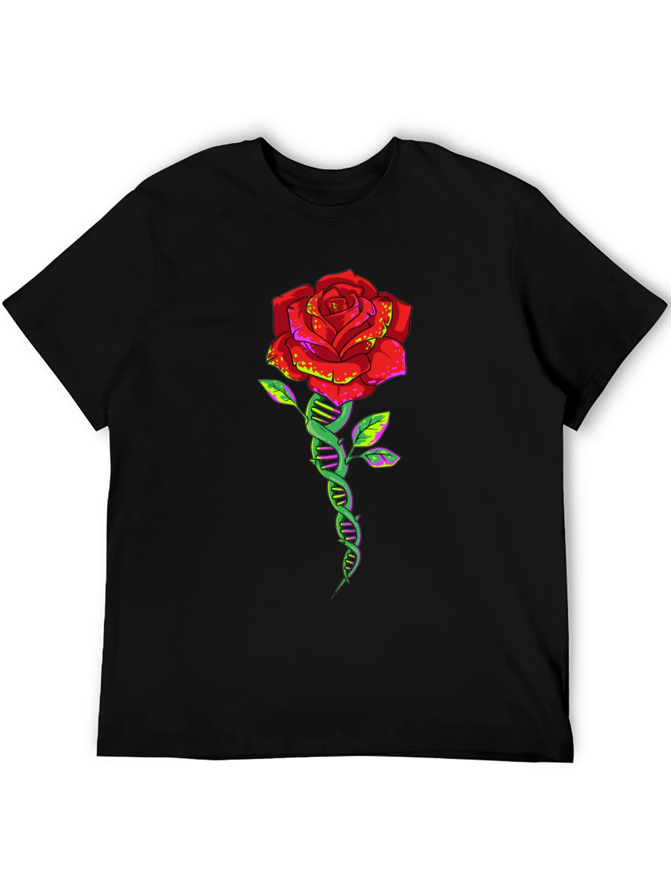DNA Rose Graphic Tee - Black Cotton T-Shirt