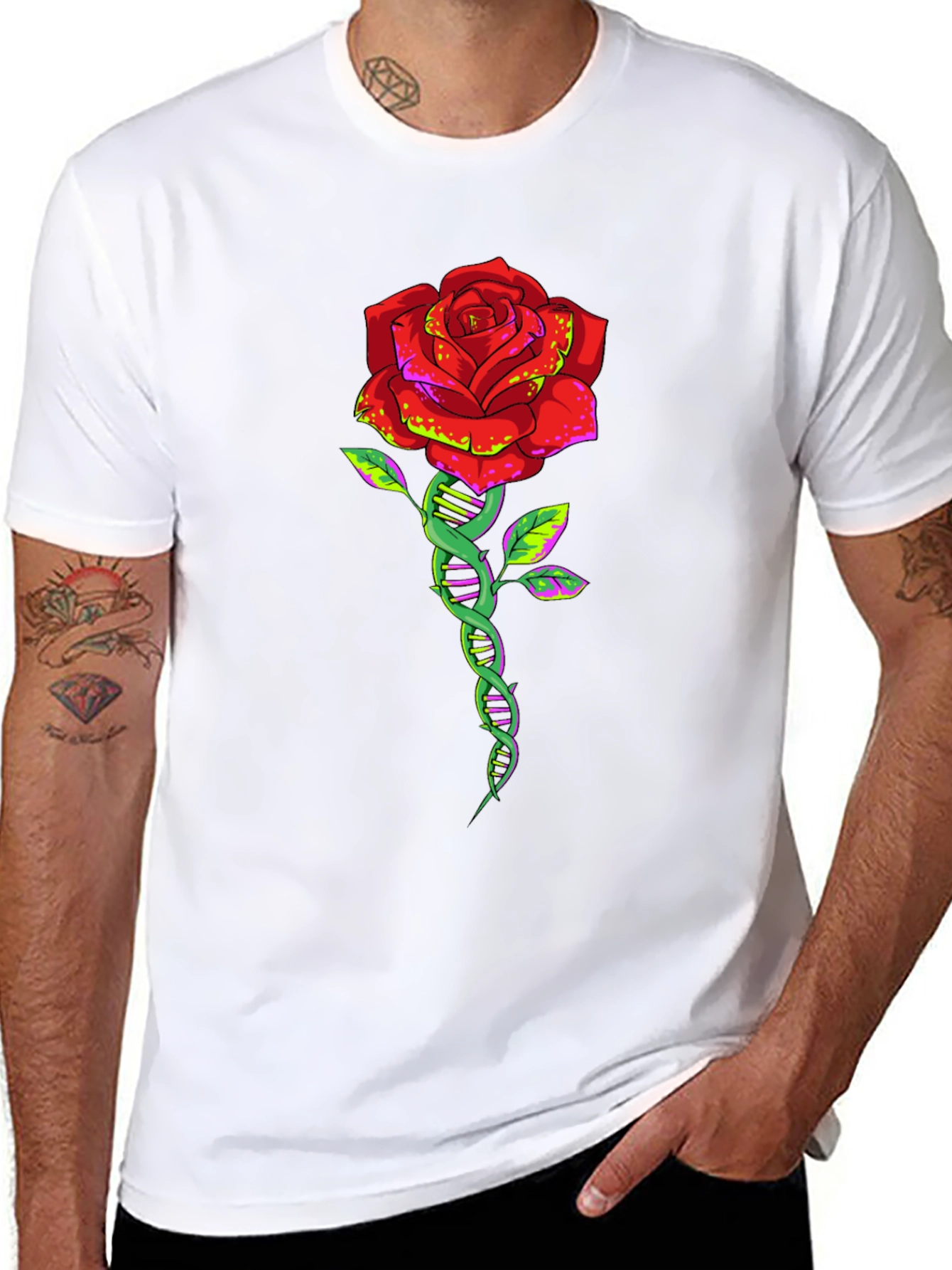 DNA Rose Graphic Tee - Black Cotton T-Shirt
