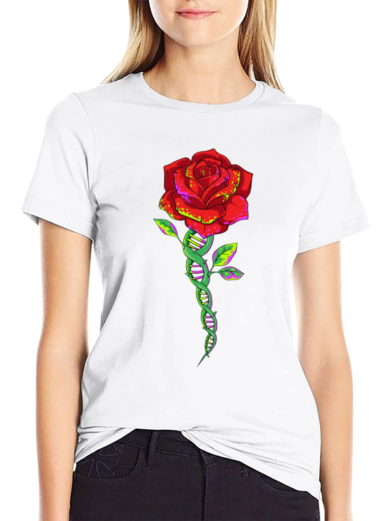 DNA Rose Graphic Tee - Black Cotton T-Shirt