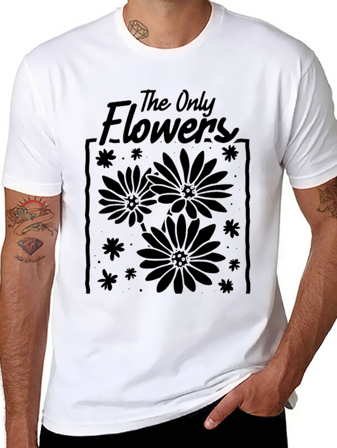 The Only Flowers Graphic Tee - Black Cotton T-Shirt