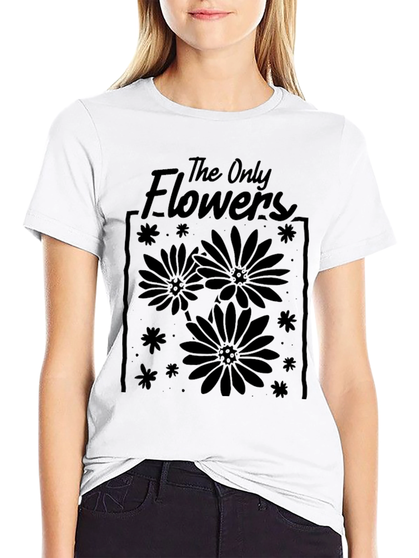 The Only Flowers Graphic Tee - Black Cotton T-Shirt