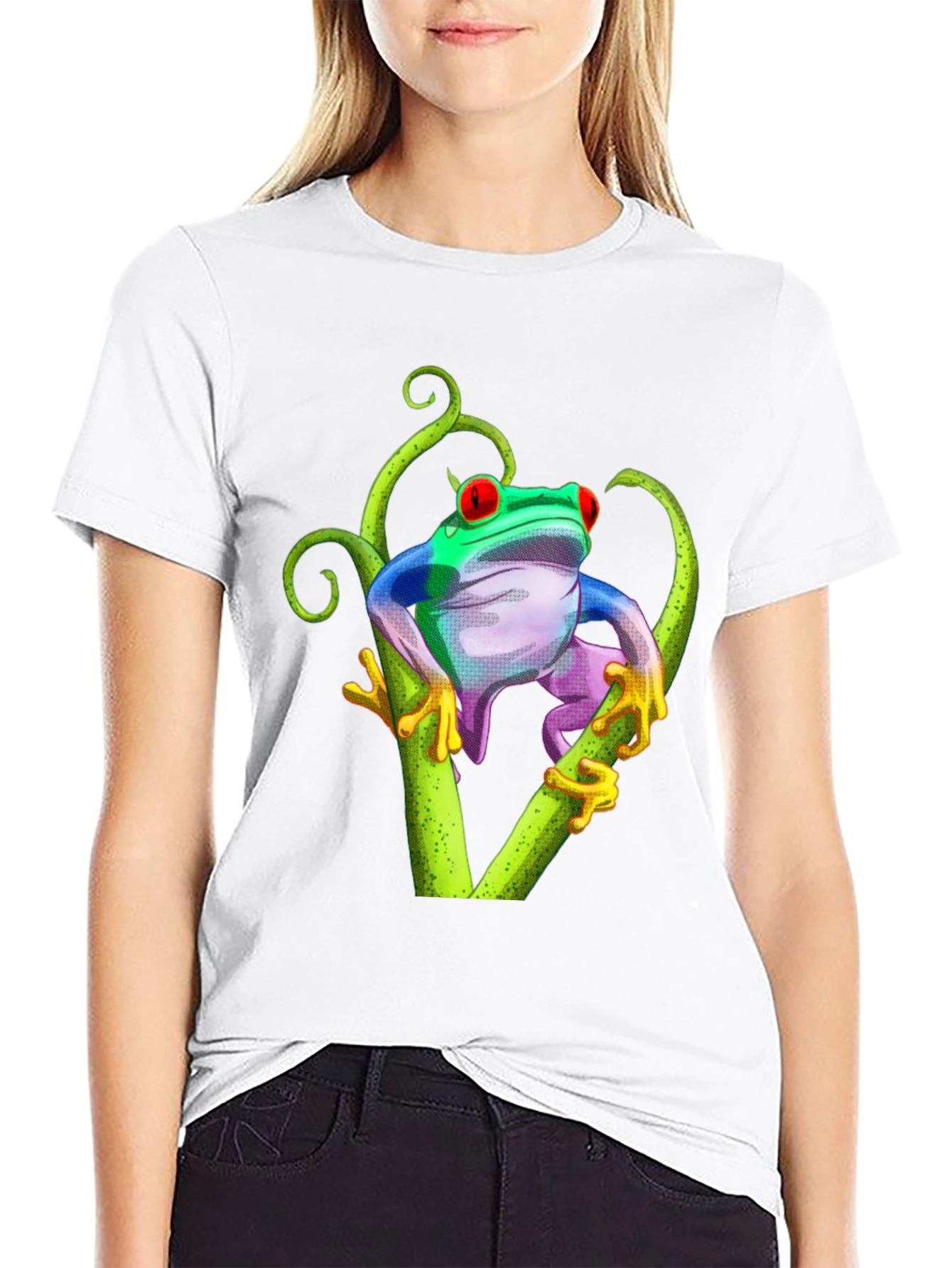Frog Graphic Tee - Quirky Red-Eyed Tree Frog Design