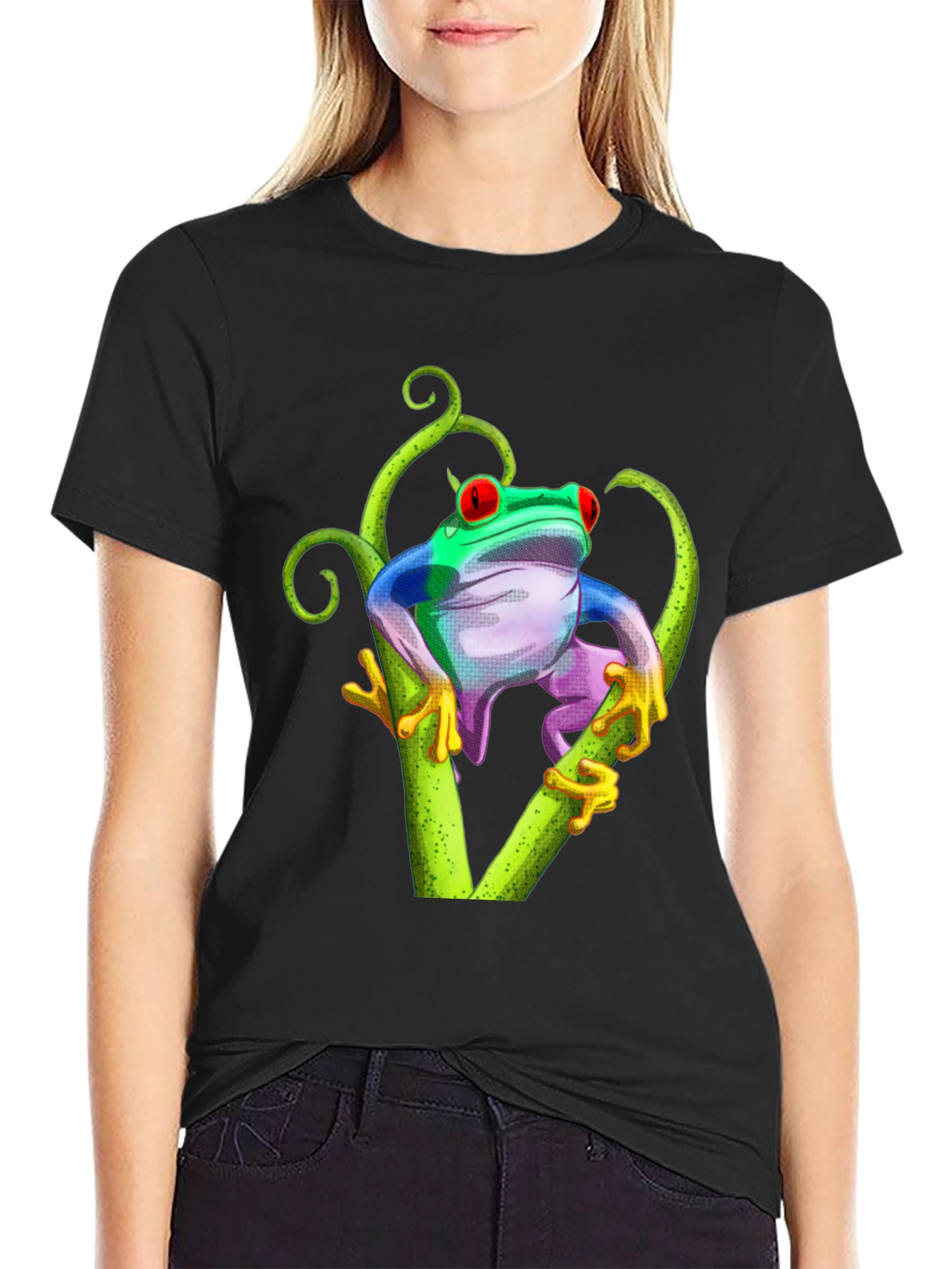 Frog Graphic Tee - Quirky Red-Eyed Tree Frog Design