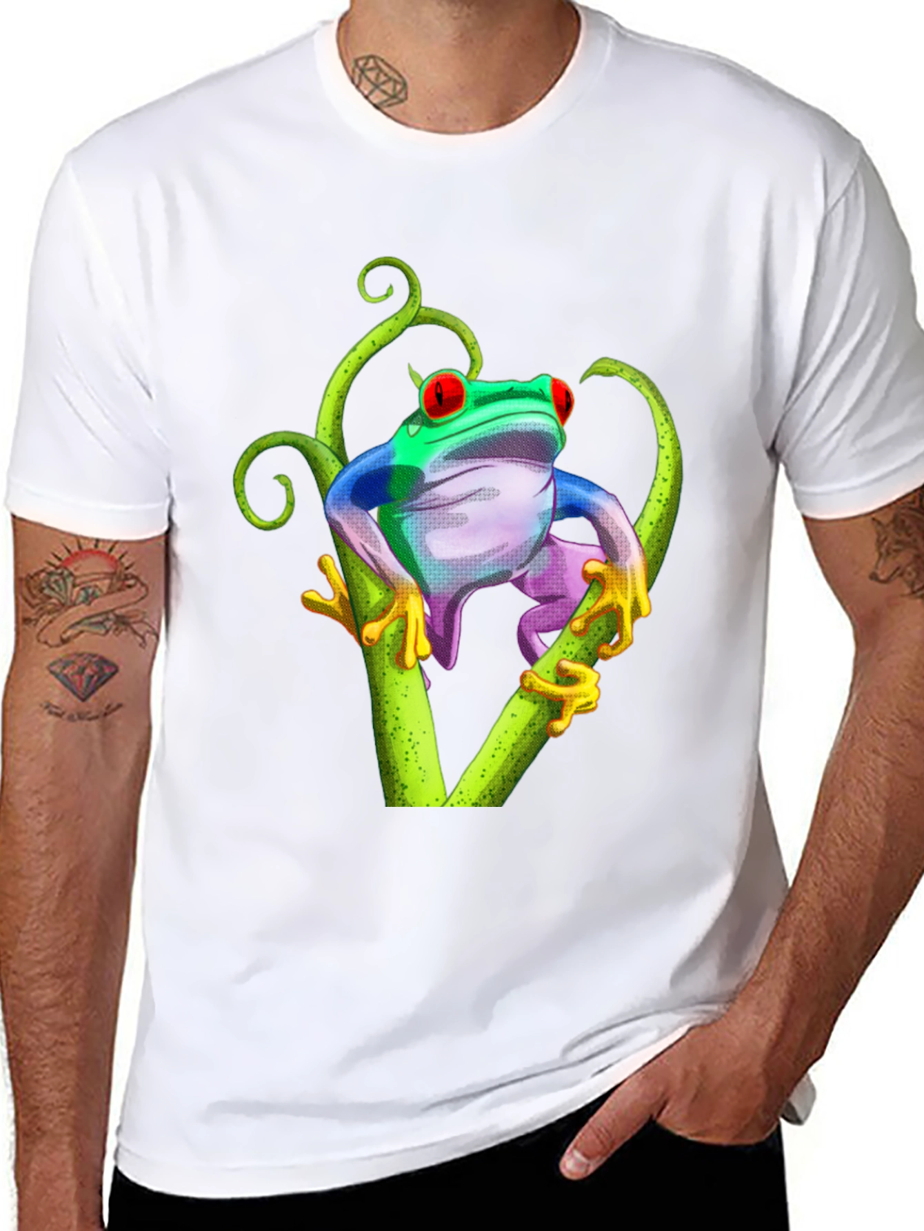 Frog Graphic Tee - Quirky Red-Eyed Tree Frog Design