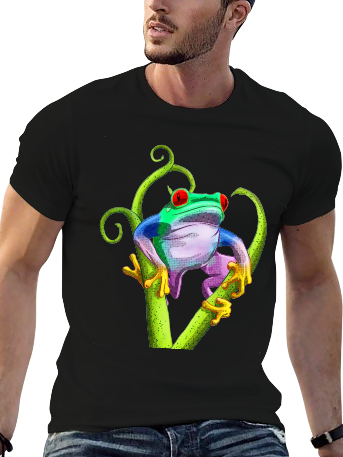 Frog Graphic Tee - Quirky Red-Eyed Tree Frog Design