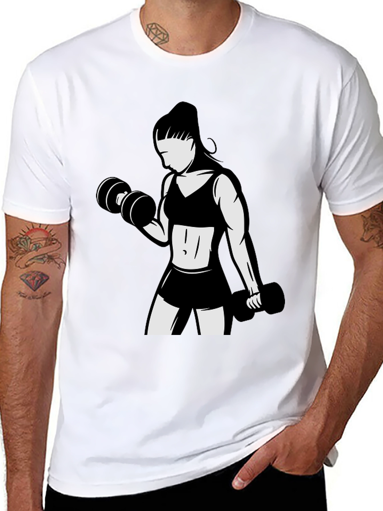 Workout Girl Graphic Tee - Black Cotton T-Shirt