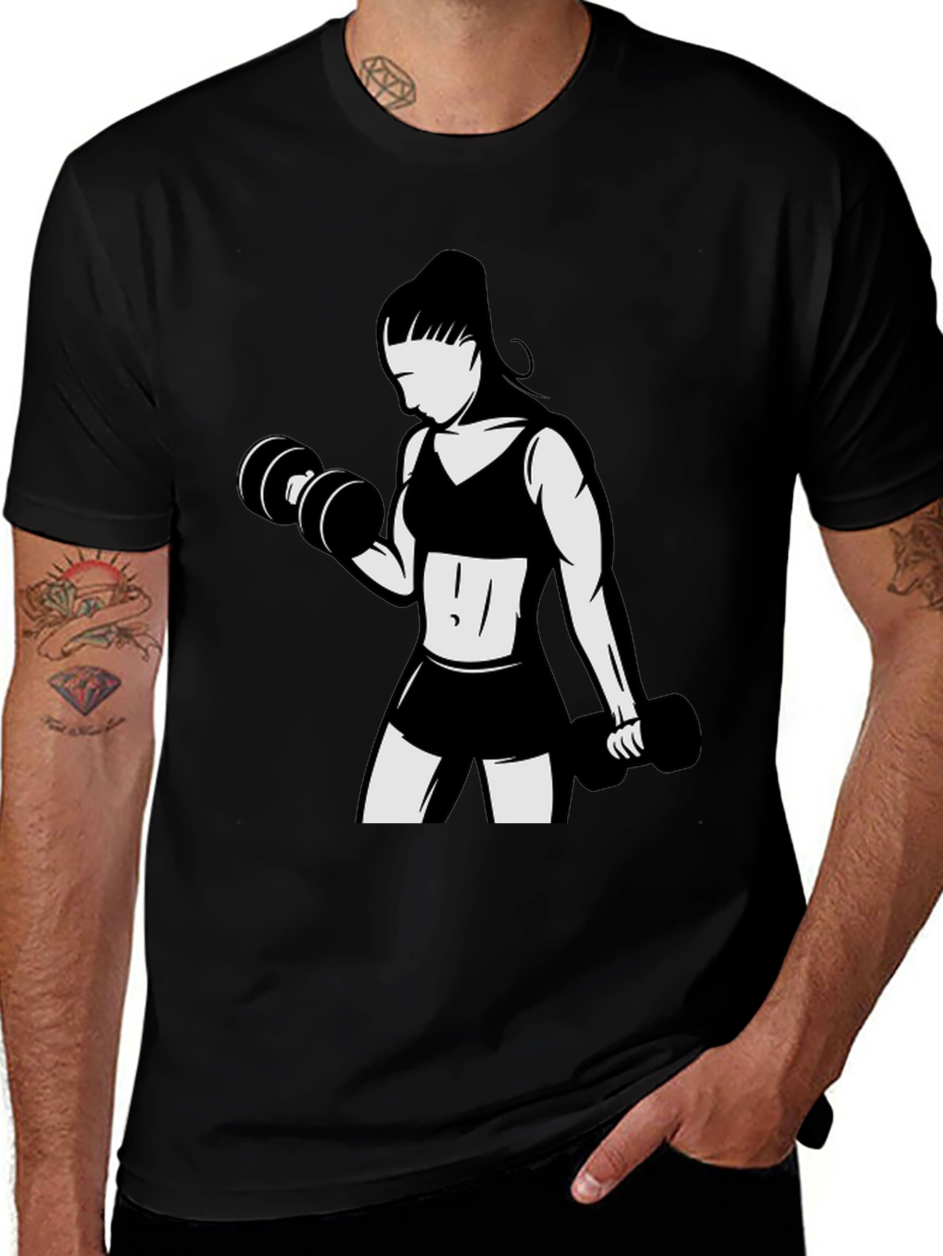 Workout Girl Graphic Tee - Black Cotton T-Shirt
