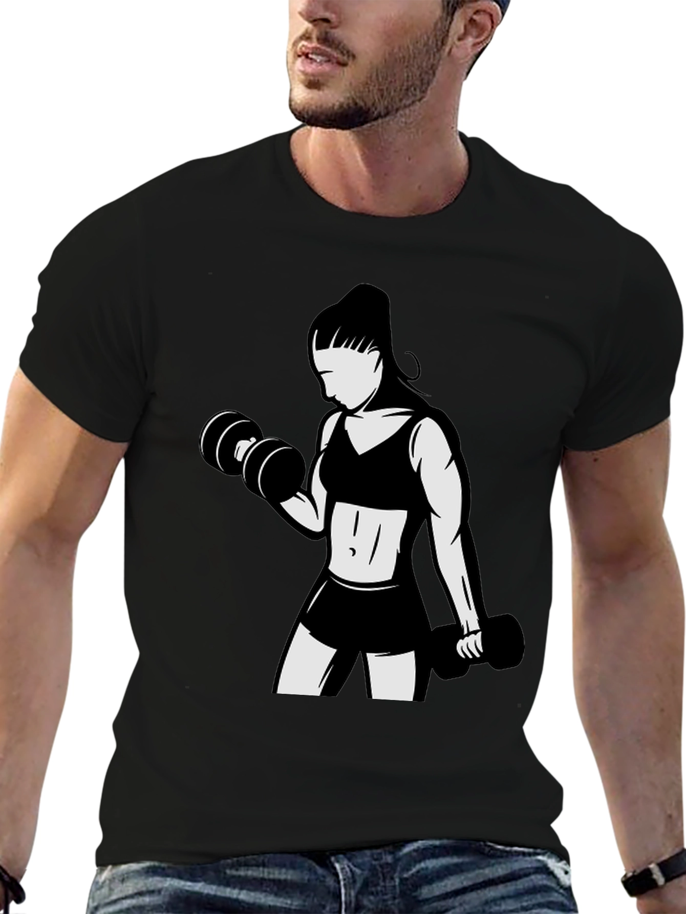 Workout Girl Graphic Tee - Black Cotton T-Shirt