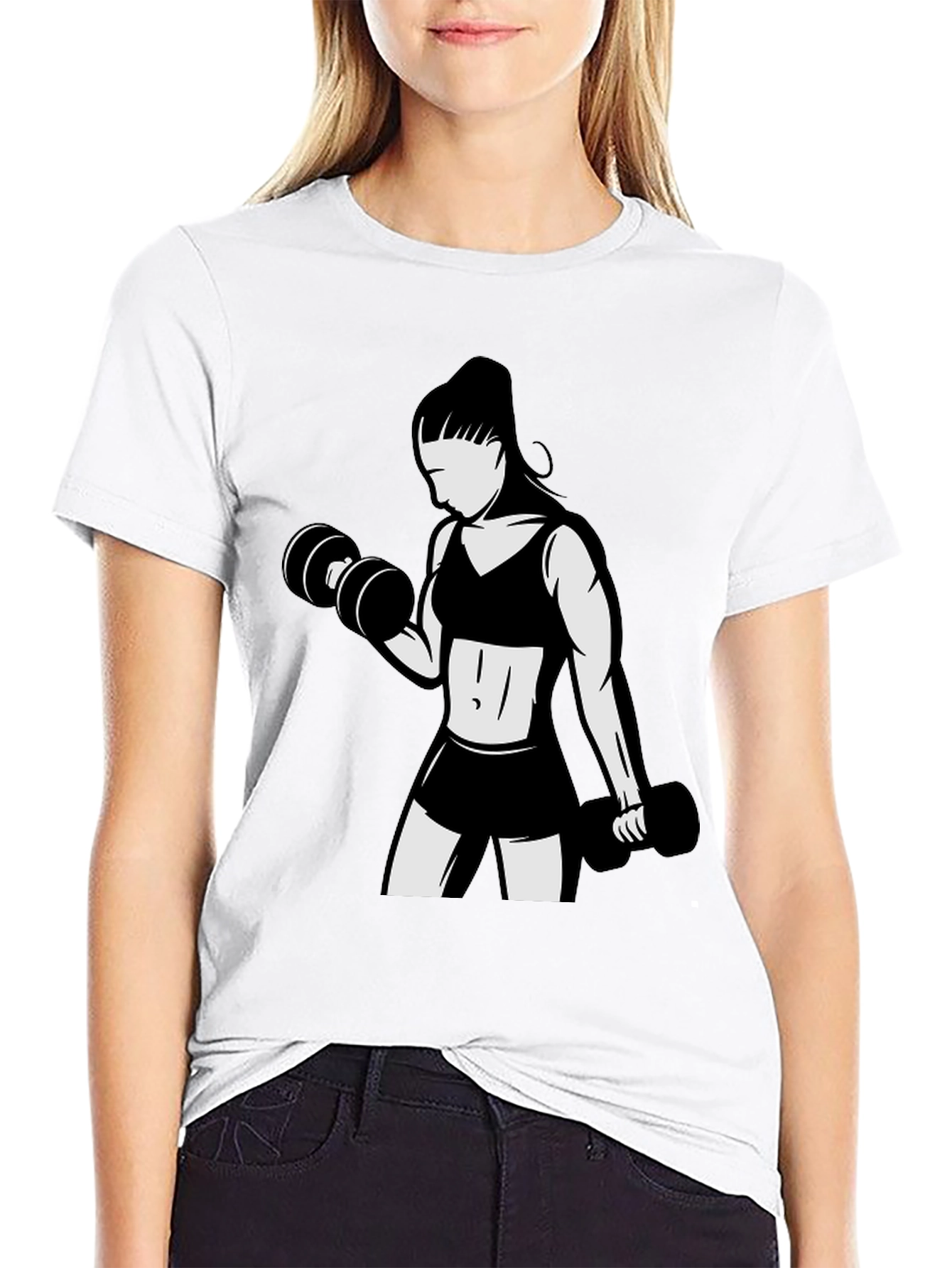 Workout Girl Graphic Tee - Black Cotton T-Shirt