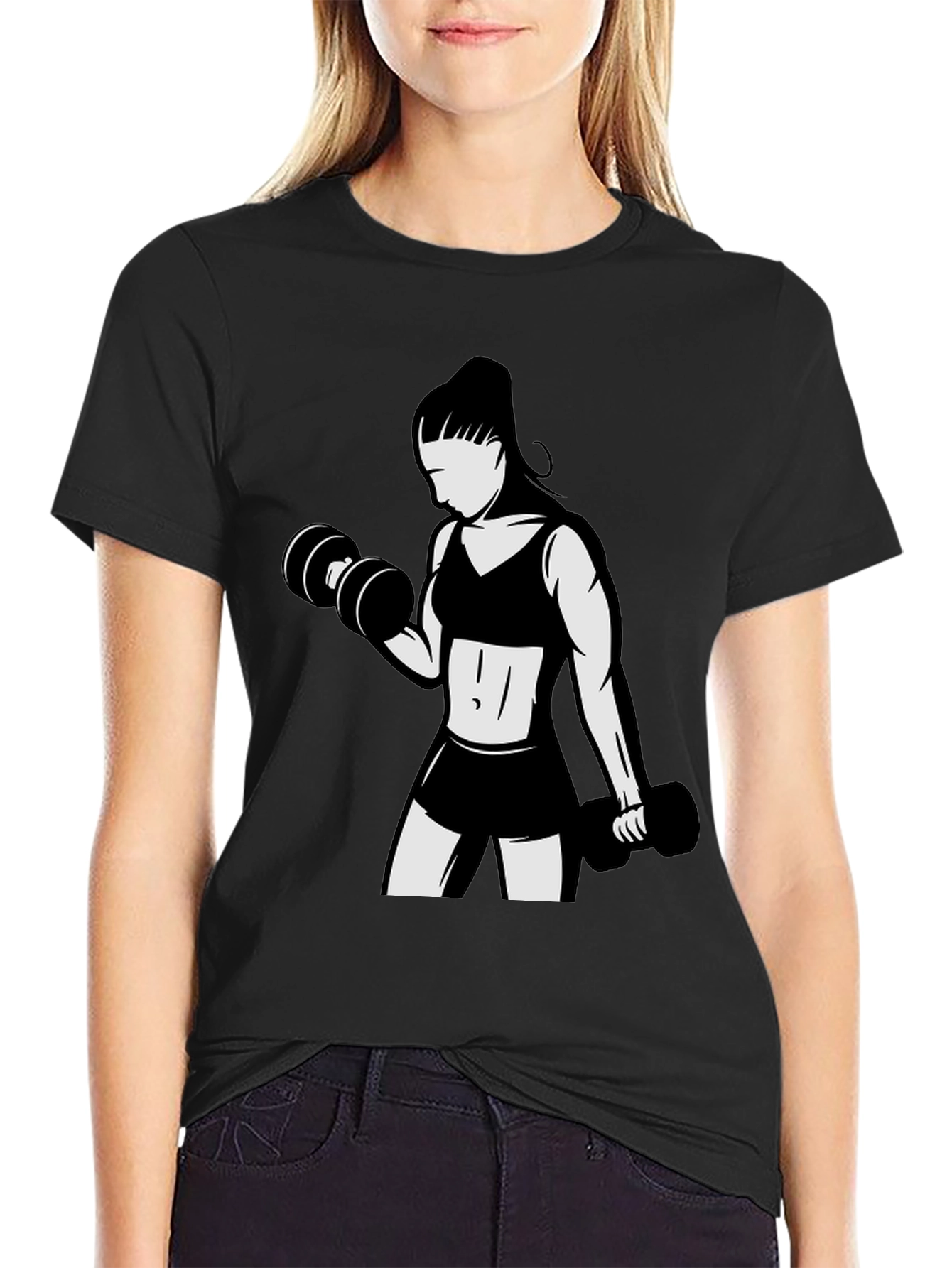 Workout Girl Graphic Tee - Black Cotton T-Shirt