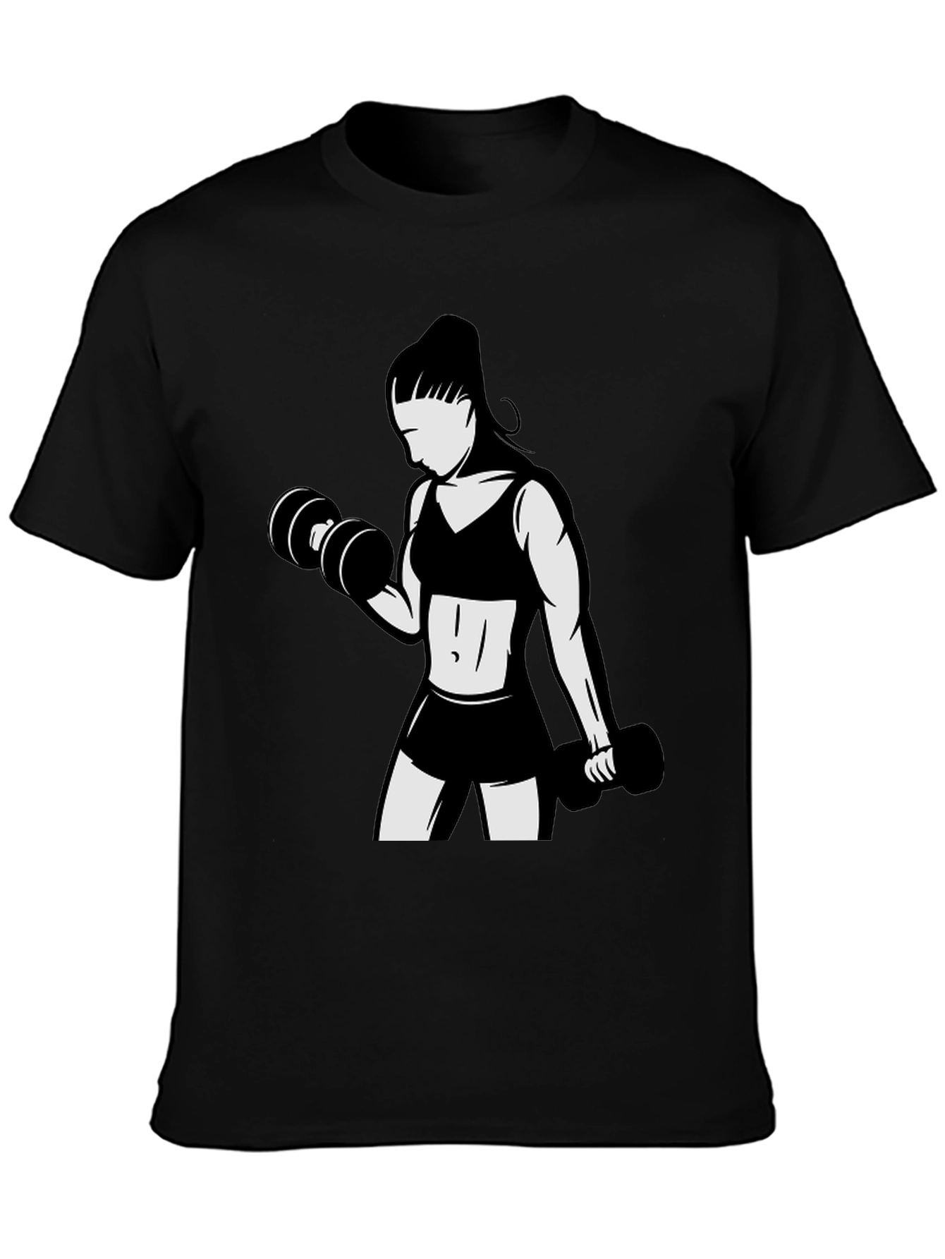 Workout Girl Graphic Tee - Black Cotton T-Shirt