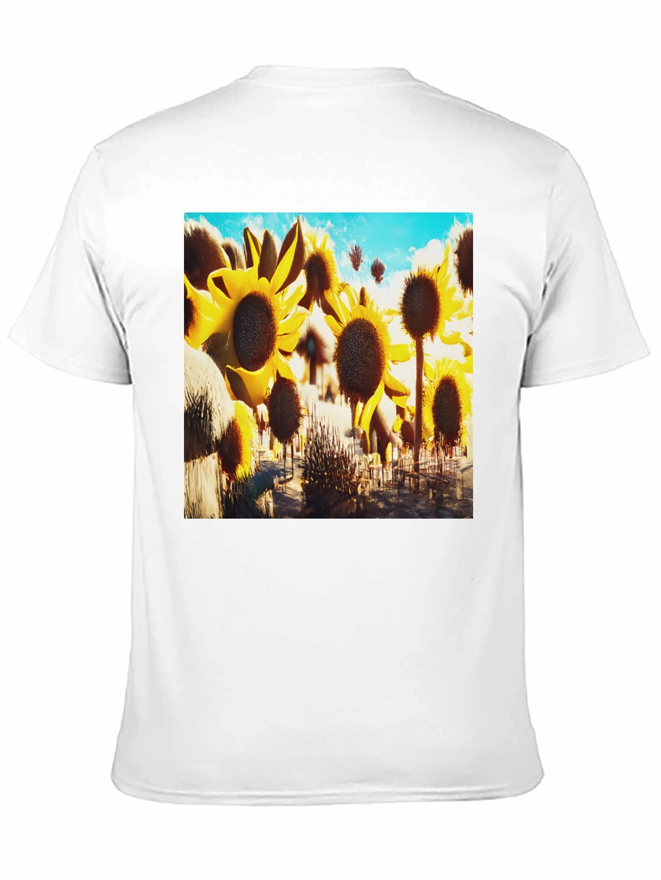Sunflower Field Graphic Tee - Black Cotton T-Shirt