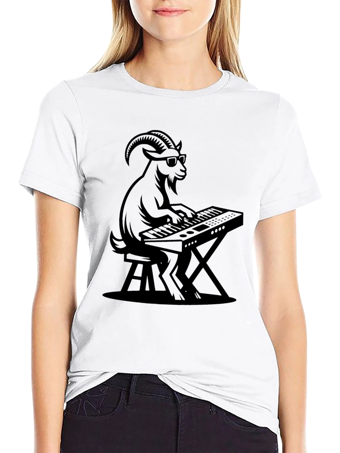 Goat Playing Keyboard Graphic T-Shirt
