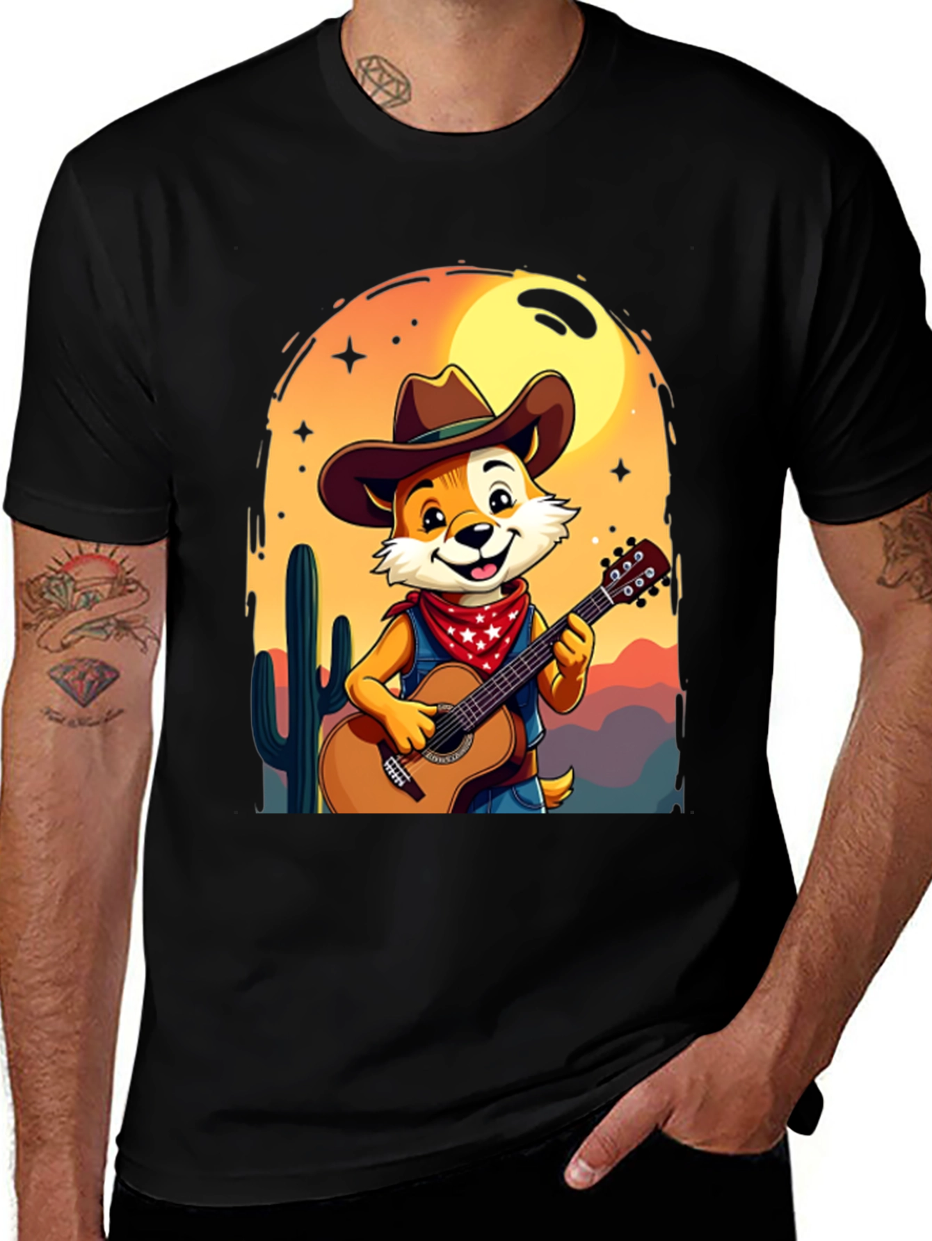 Cartoon Fox Guitar T-Shirt