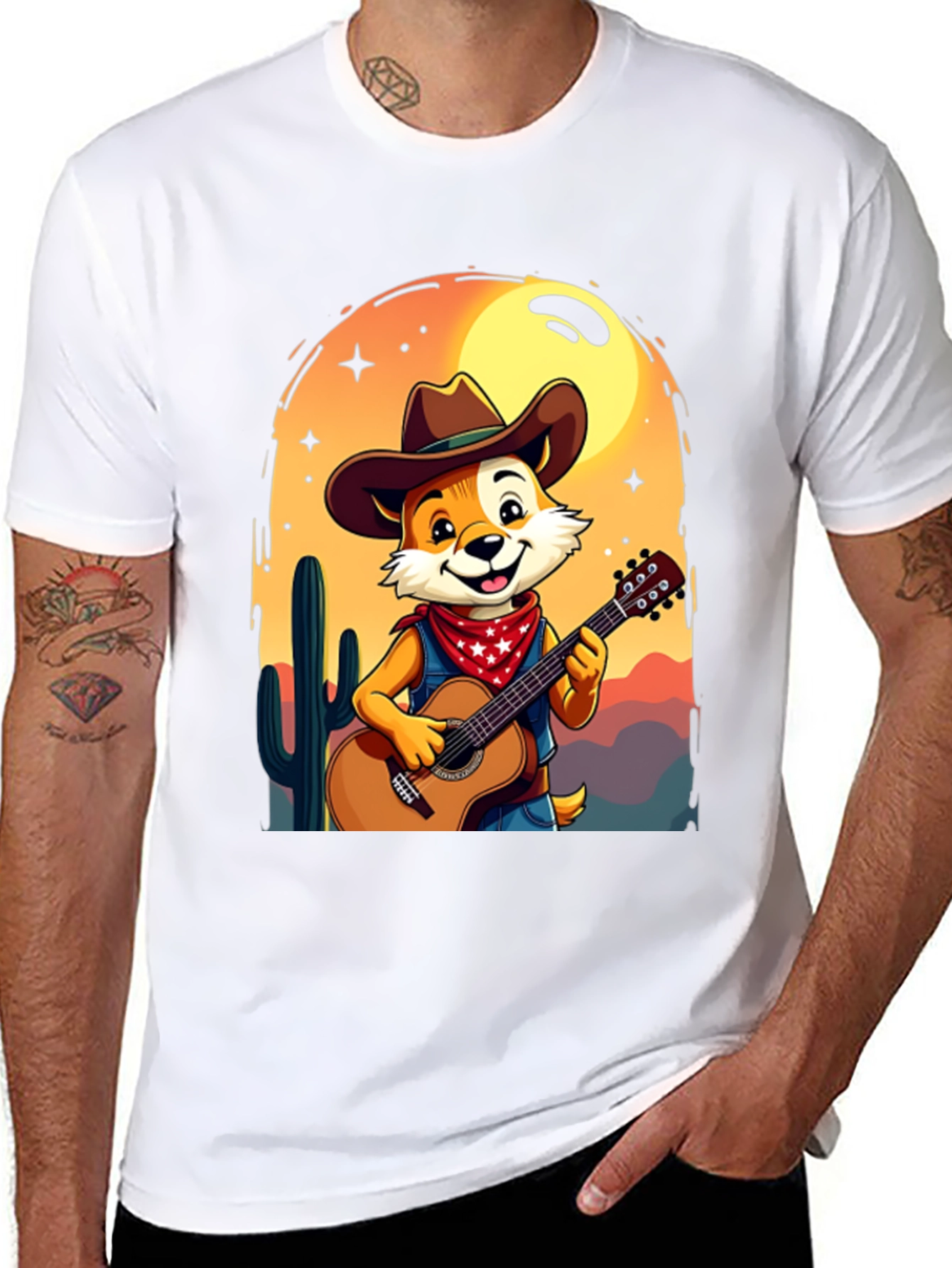 Cartoon Fox Guitar T-Shirt