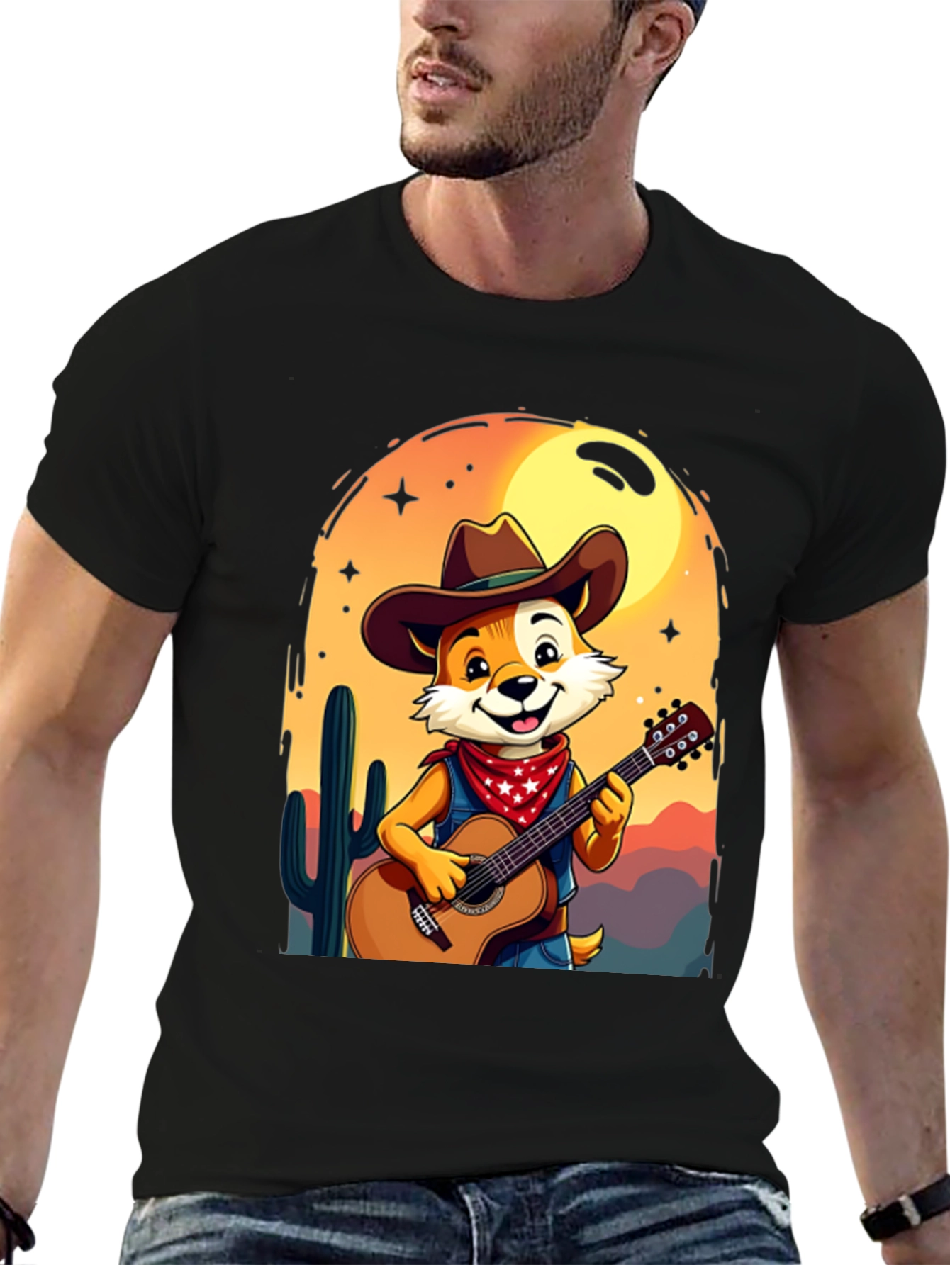 Cartoon Fox Guitar T-Shirt