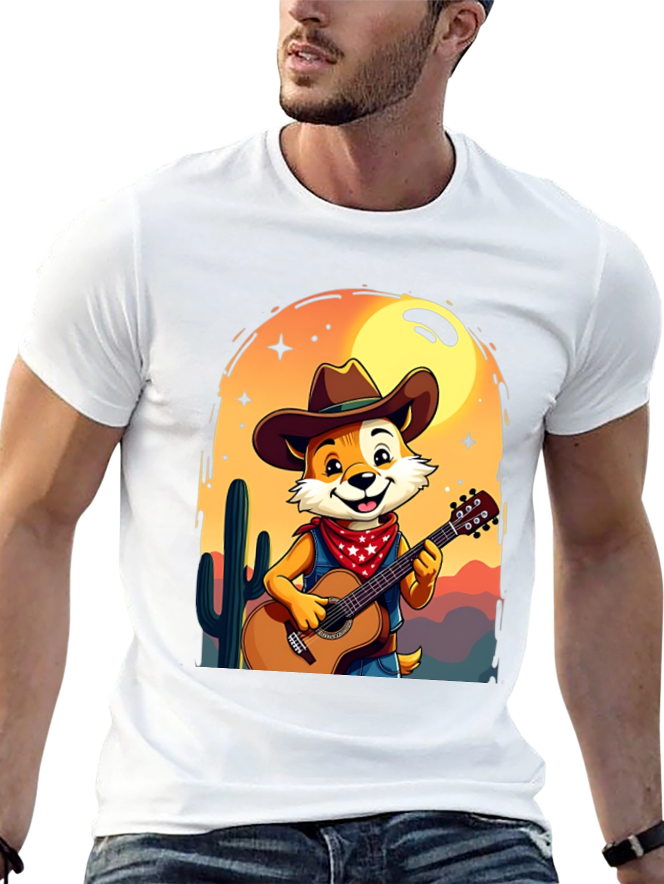 Cartoon Fox Guitar T-Shirt