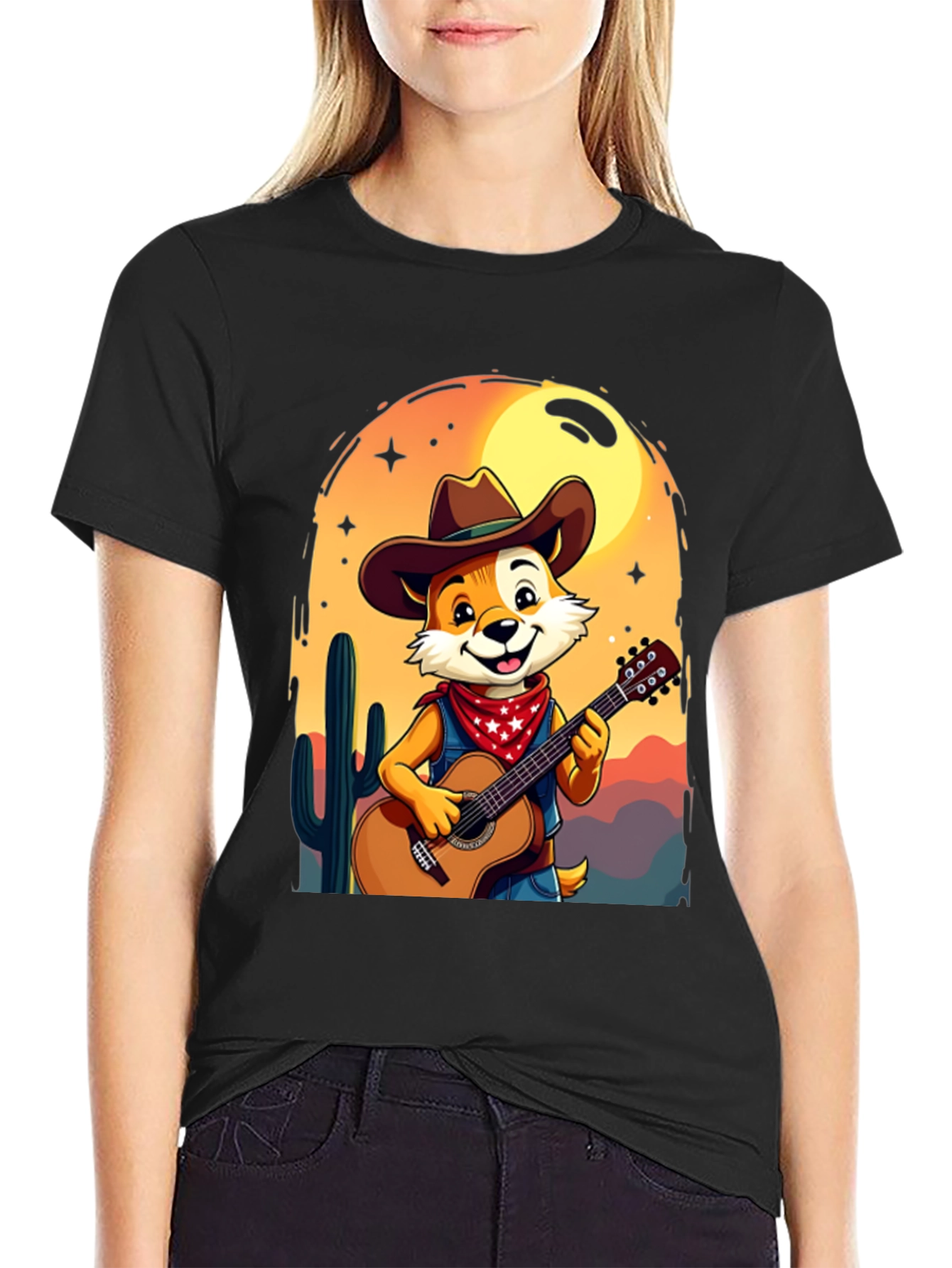 Cartoon Fox Guitar T-Shirt