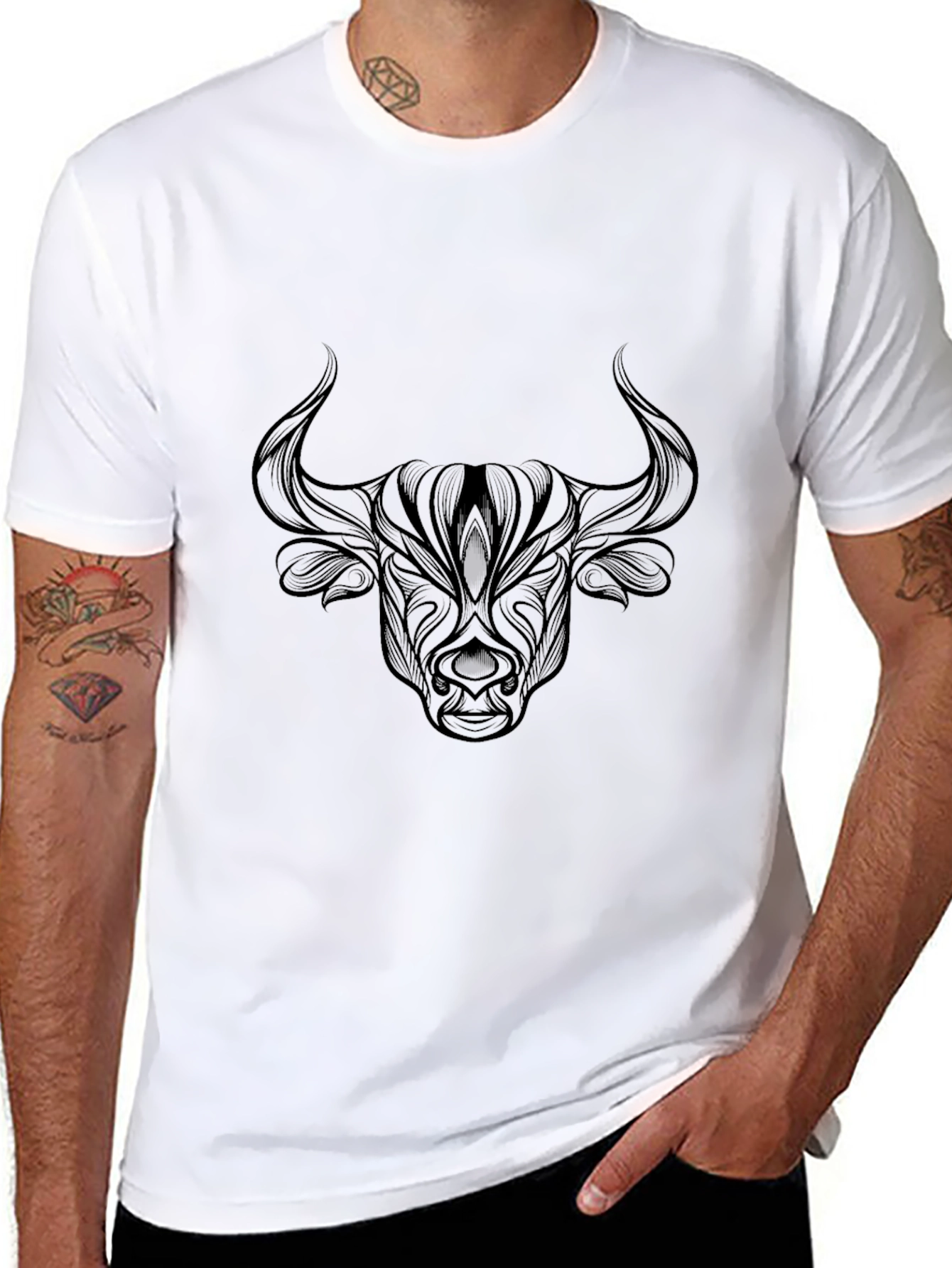 Mens Black Bull Graphic Tee - Stylish & Unique