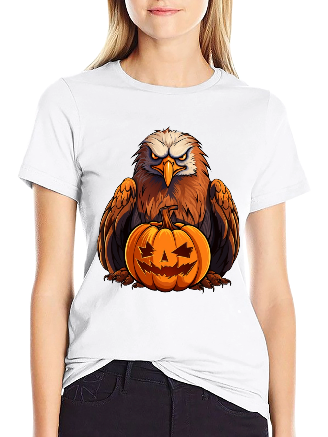 Eagle Pumpkin Graphic Tee - Halloween Spooky Season