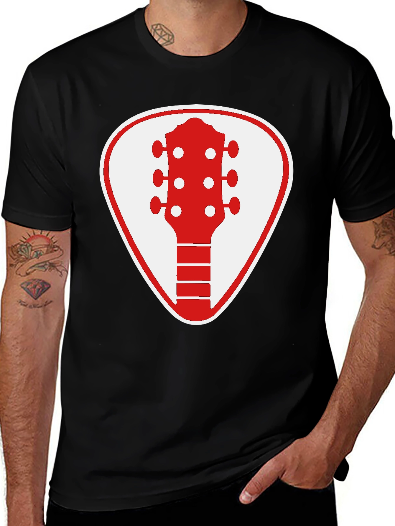 Guitar Pick Graphic Tee - Rocker Style Black Shirt