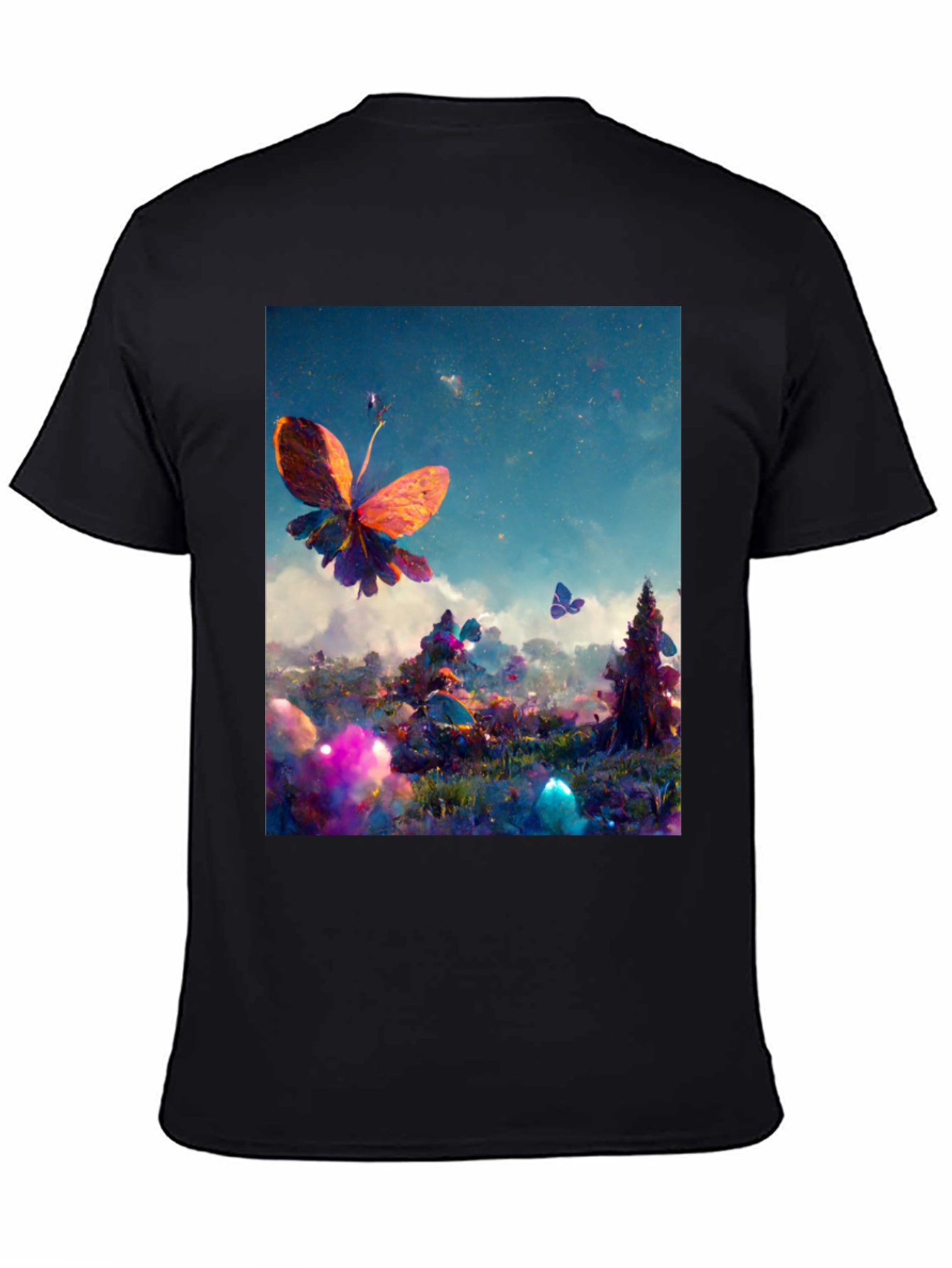 Butterfly Fantasy Graphic Tee - Black Cotton Blend