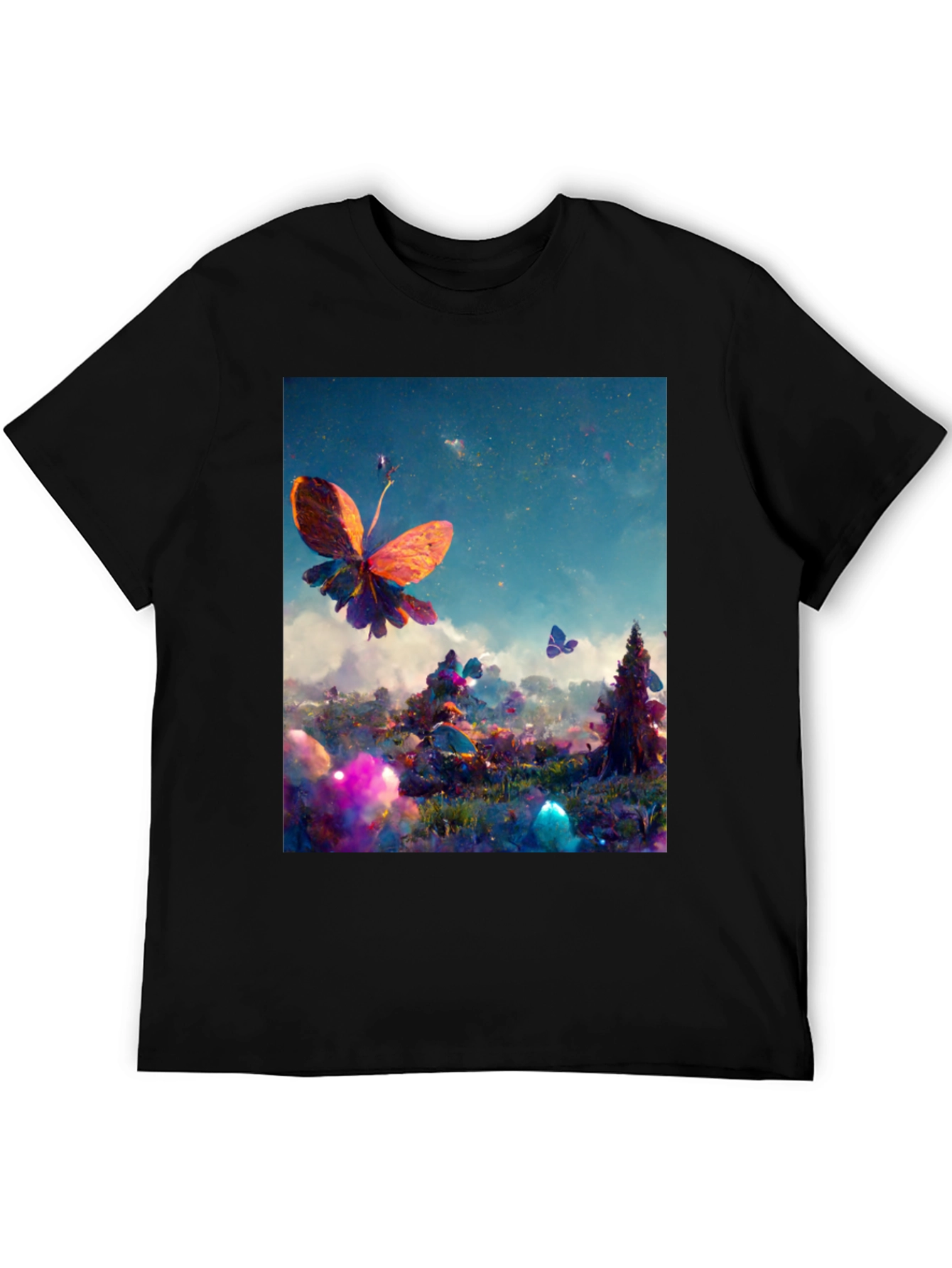 Butterfly Fantasy Graphic Tee - Black Cotton Blend