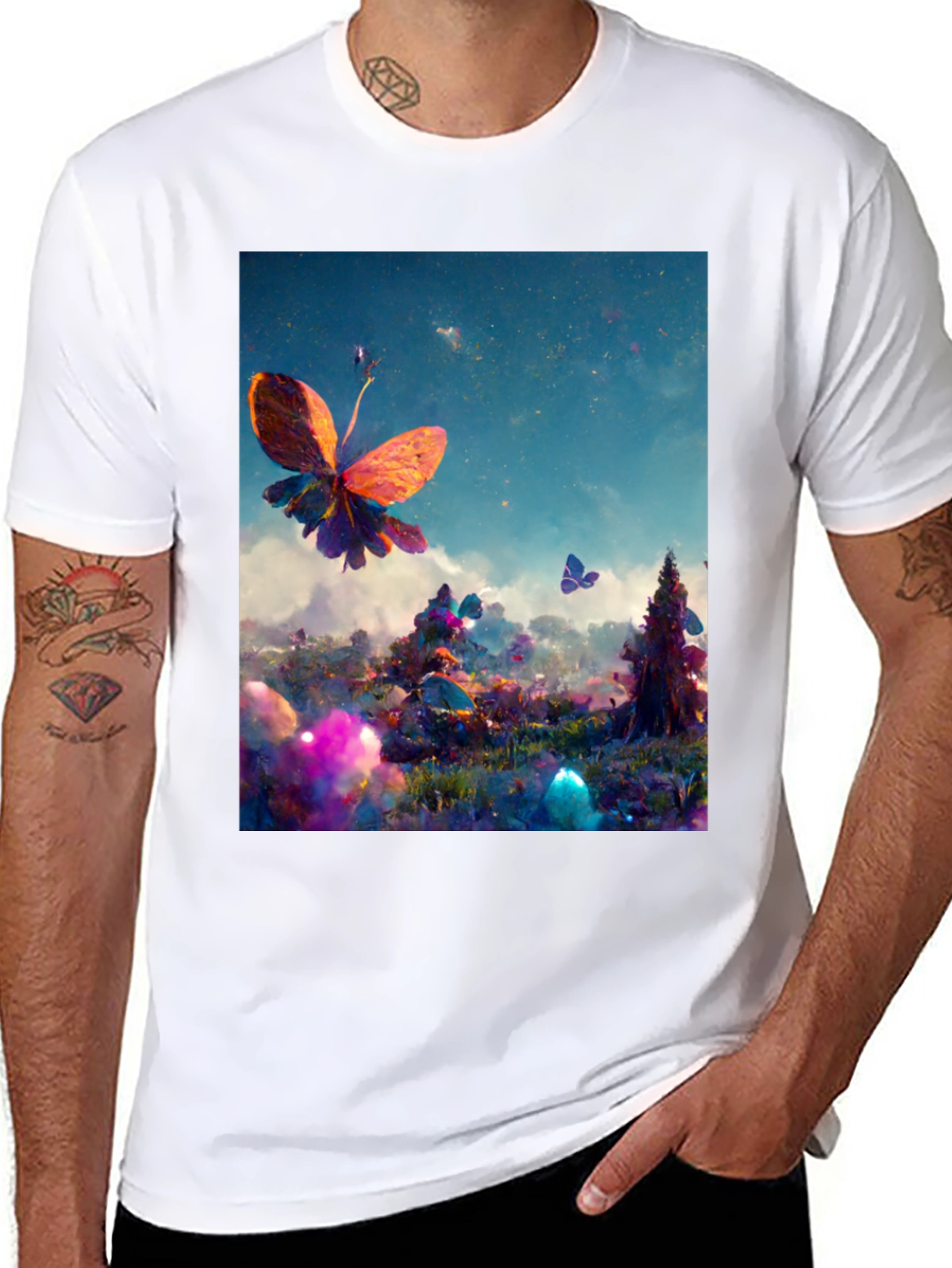 Butterfly Fantasy Graphic Tee - Black Cotton Blend