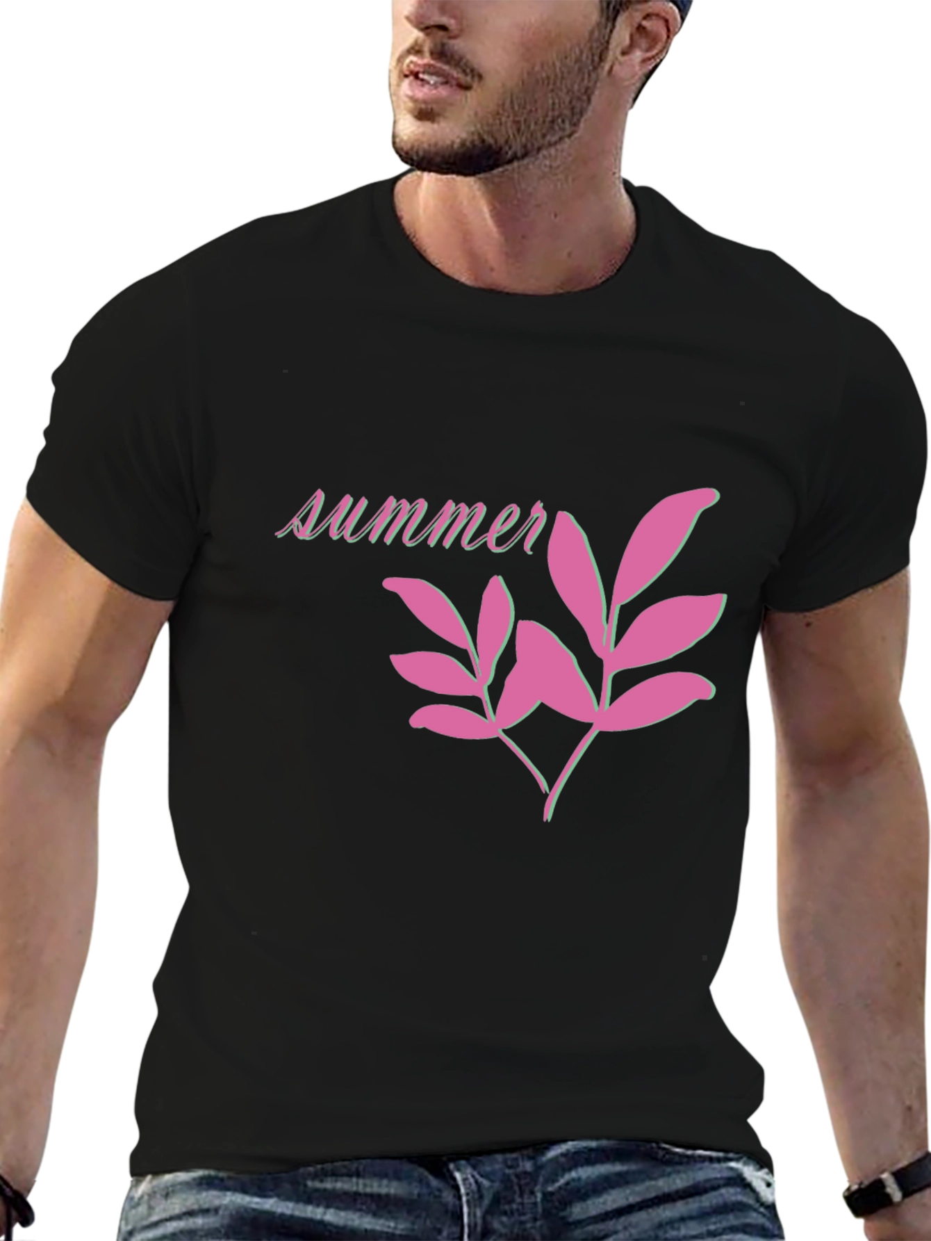 Summer Leaf Graphic Black T-Shirt