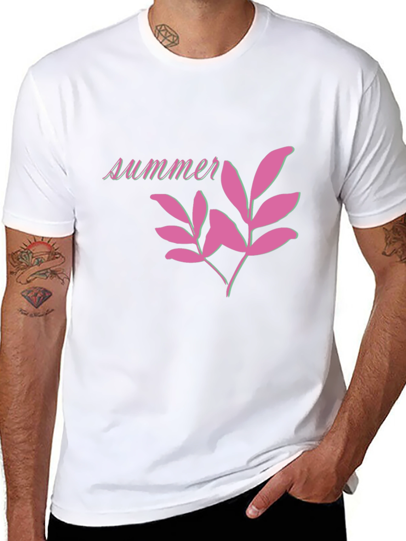 Summer Leaf Graphic Black T-Shirt