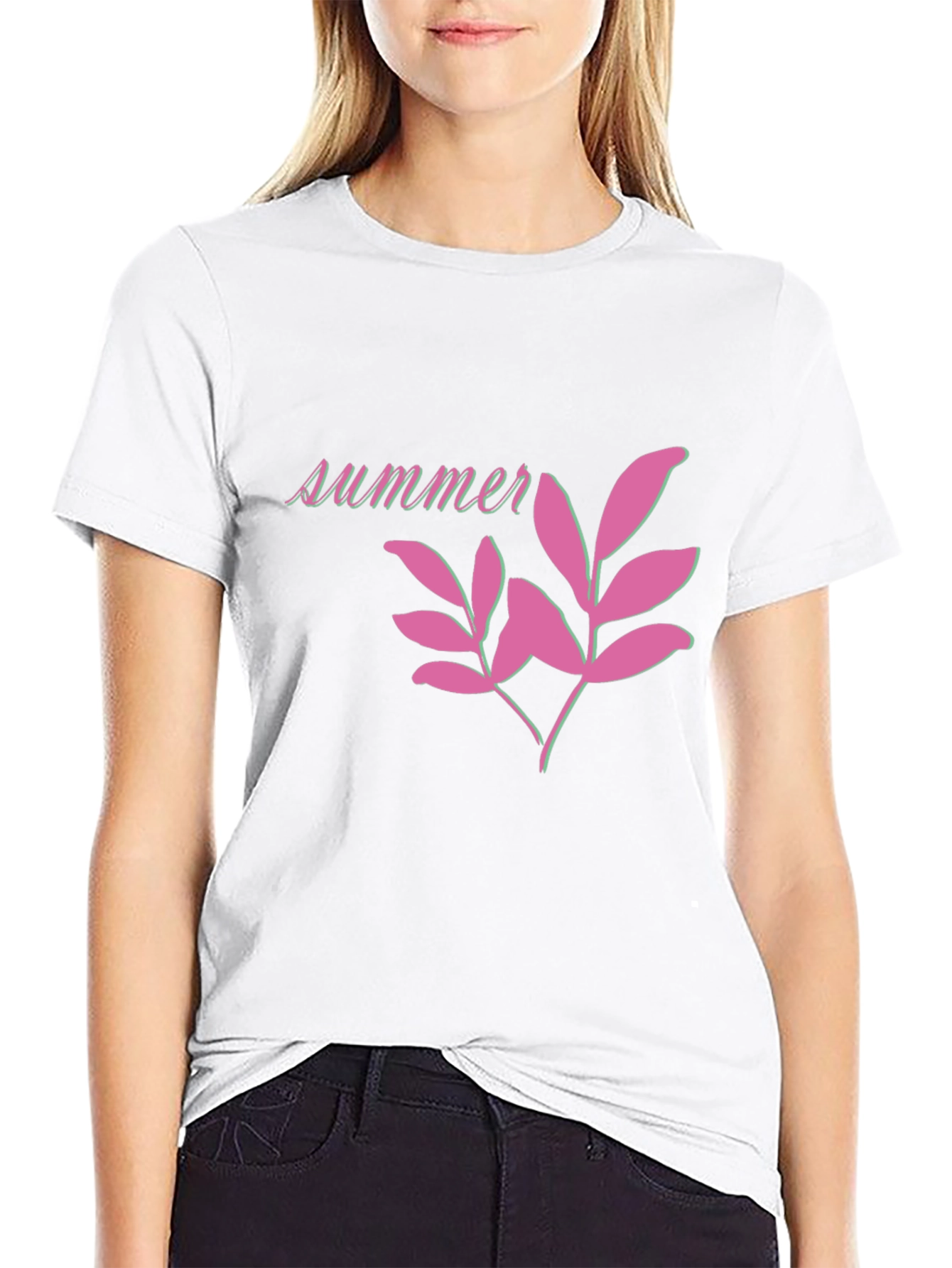 Summer Leaf Graphic Black T-Shirt