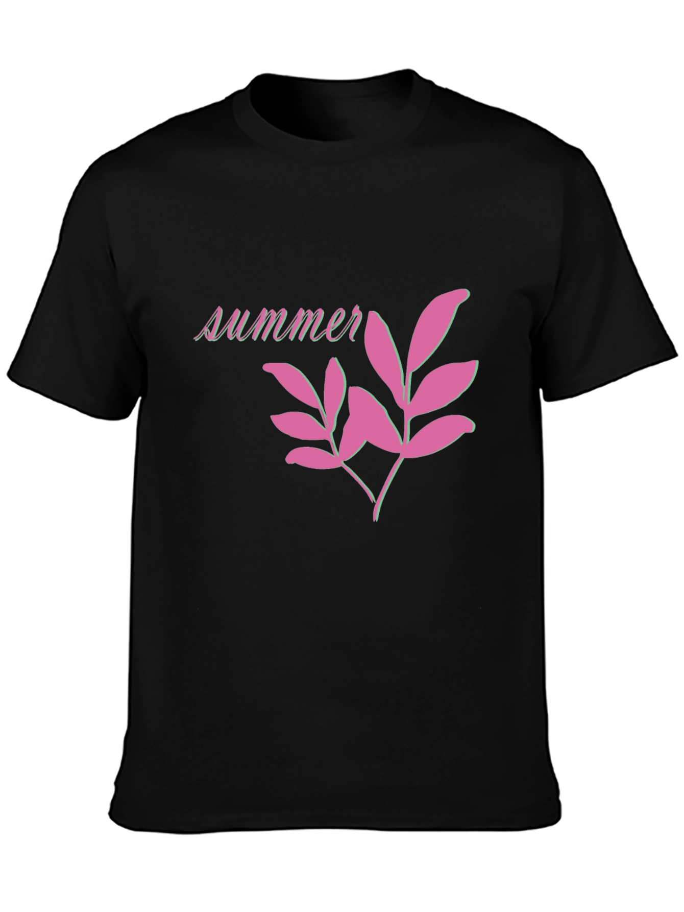 Summer Leaf Graphic Black T-Shirt