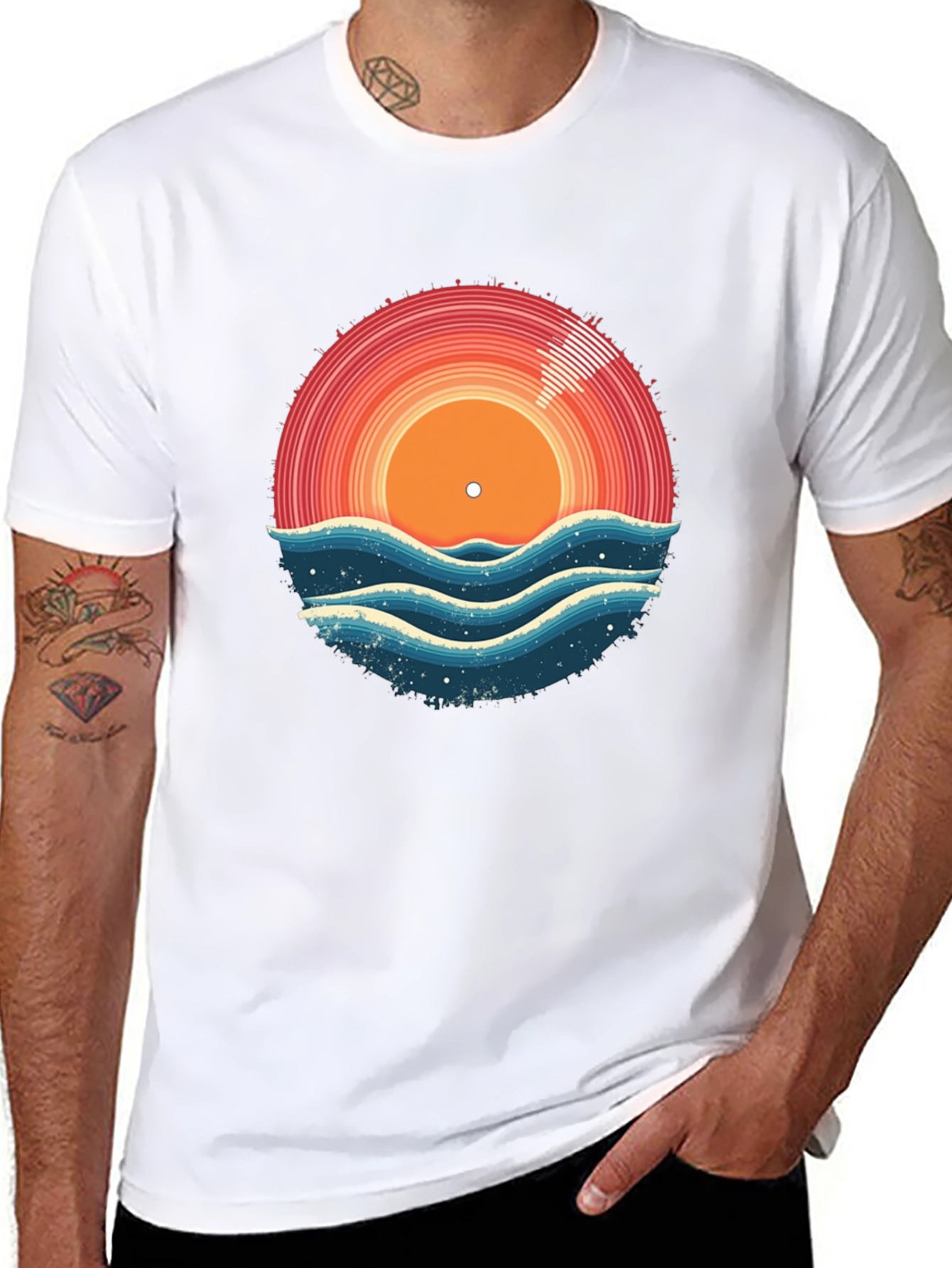 Sunset Vinyl Record Wave T-Shirt