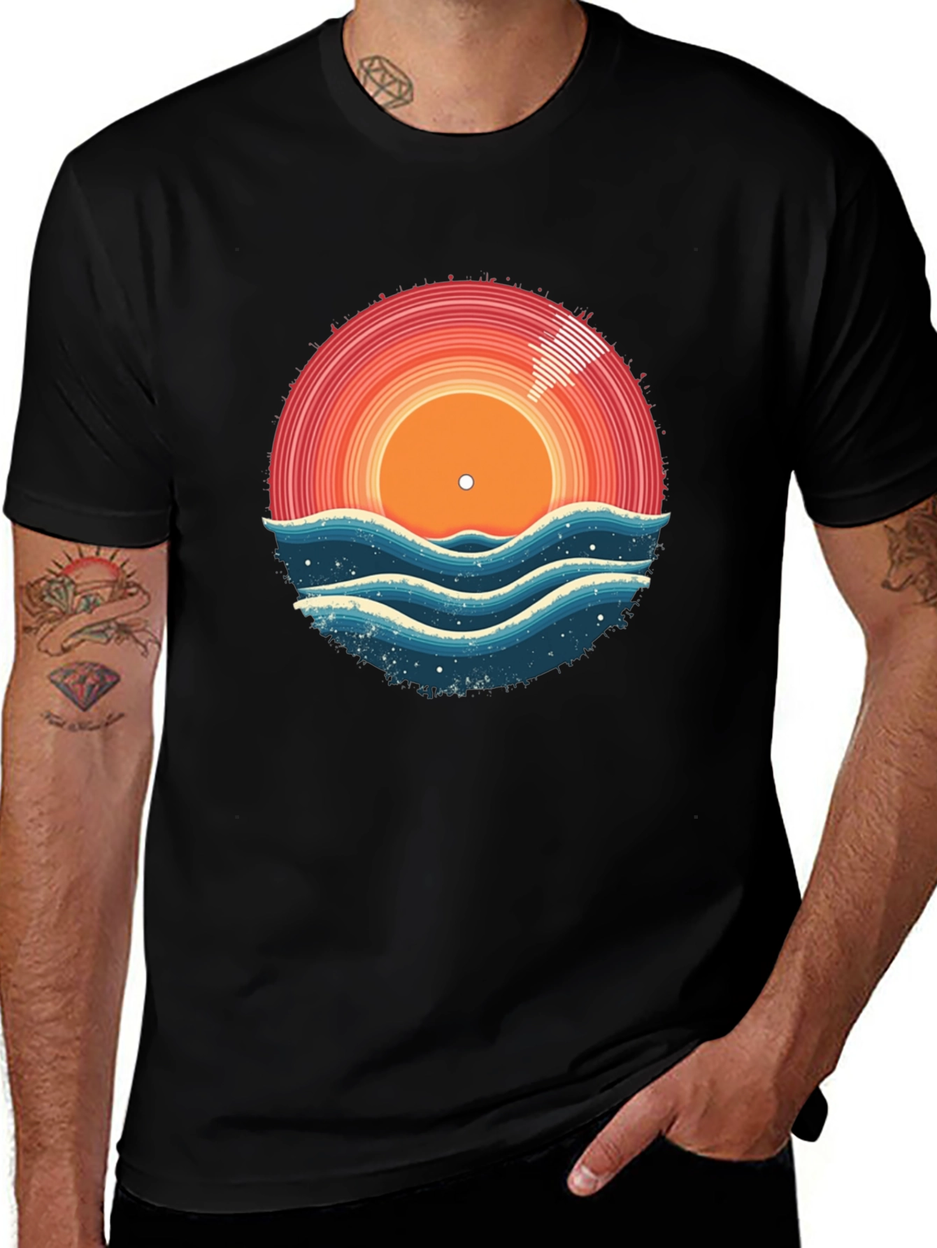 Sunset Vinyl Record Wave T-Shirt