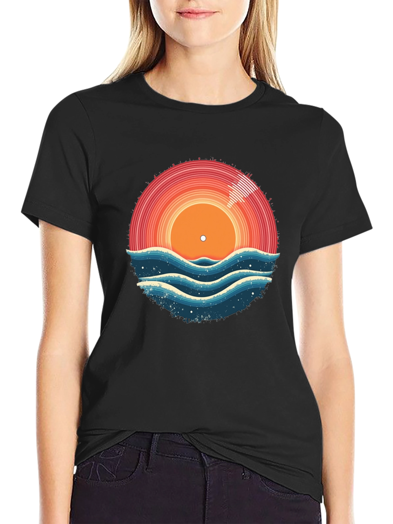 Sunset Vinyl Record Wave T-Shirt