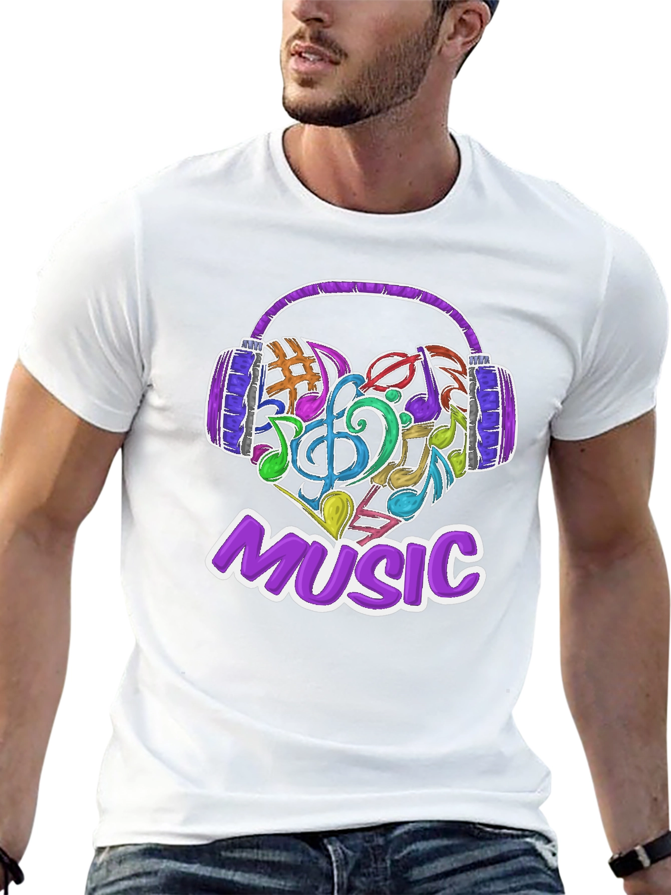Music Lover T-Shirt with Headphone & Notes Design