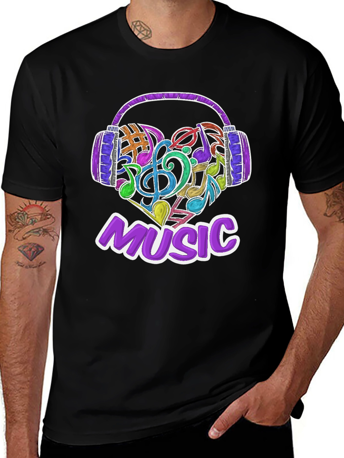 Music Lover T-Shirt with Headphone & Notes Design