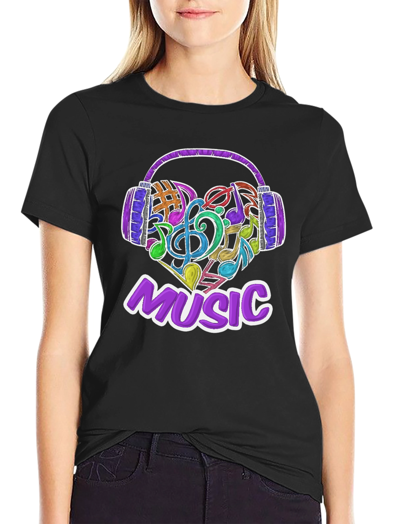 Music Lover T-Shirt with Headphone & Notes Design