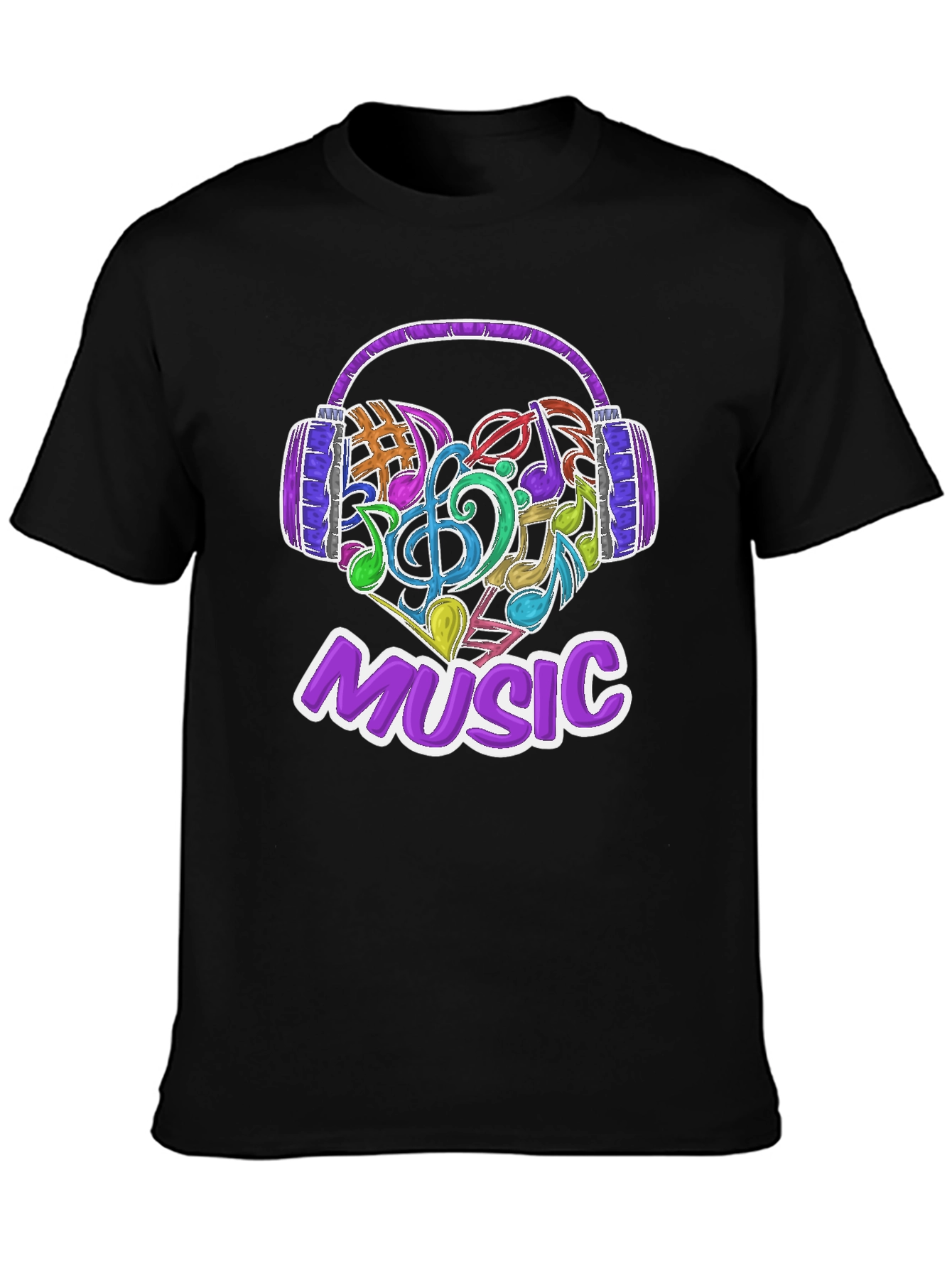 Music Lover T-Shirt with Headphone & Notes Design