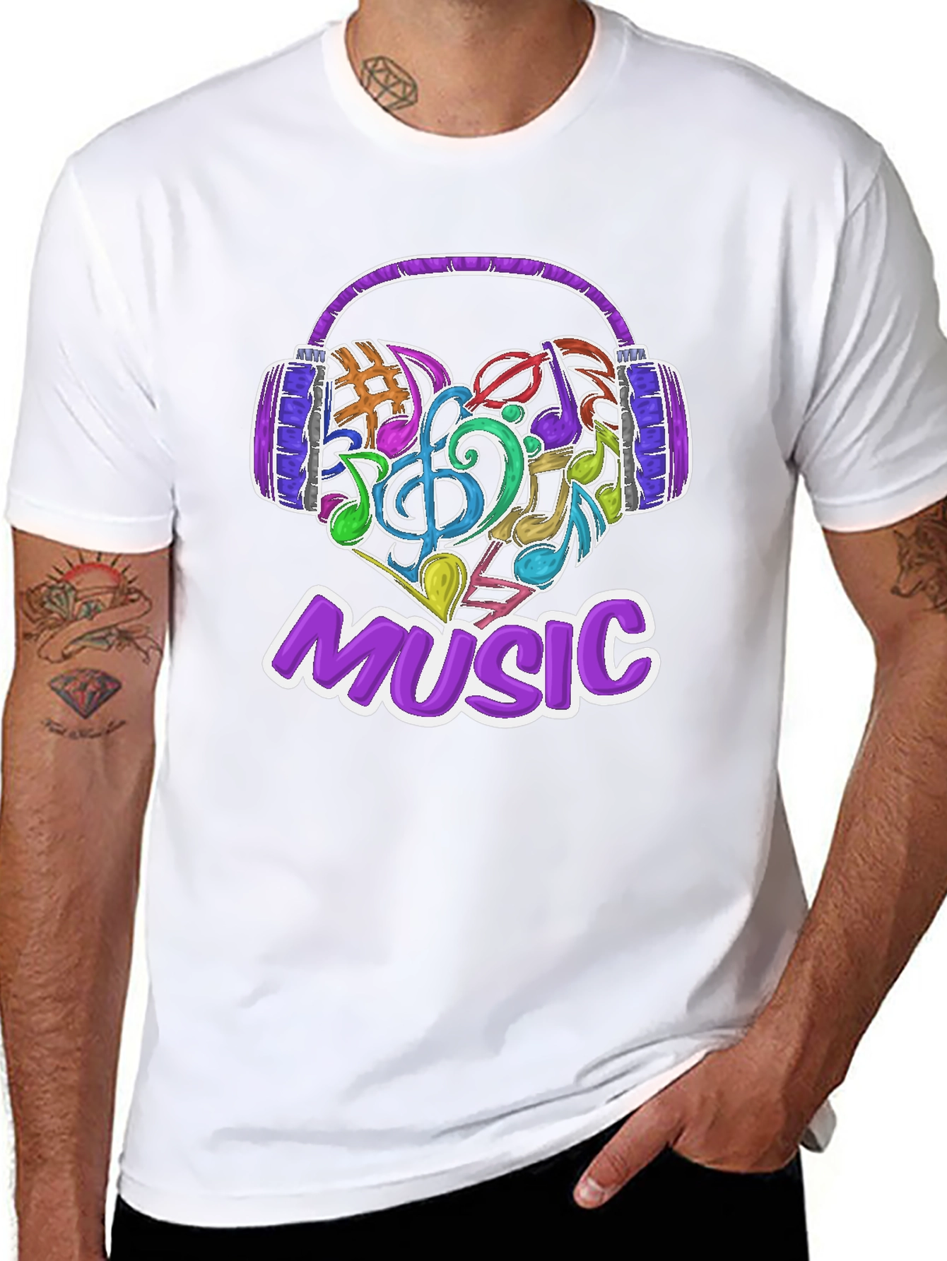 Music Lover T-Shirt with Headphone & Notes Design