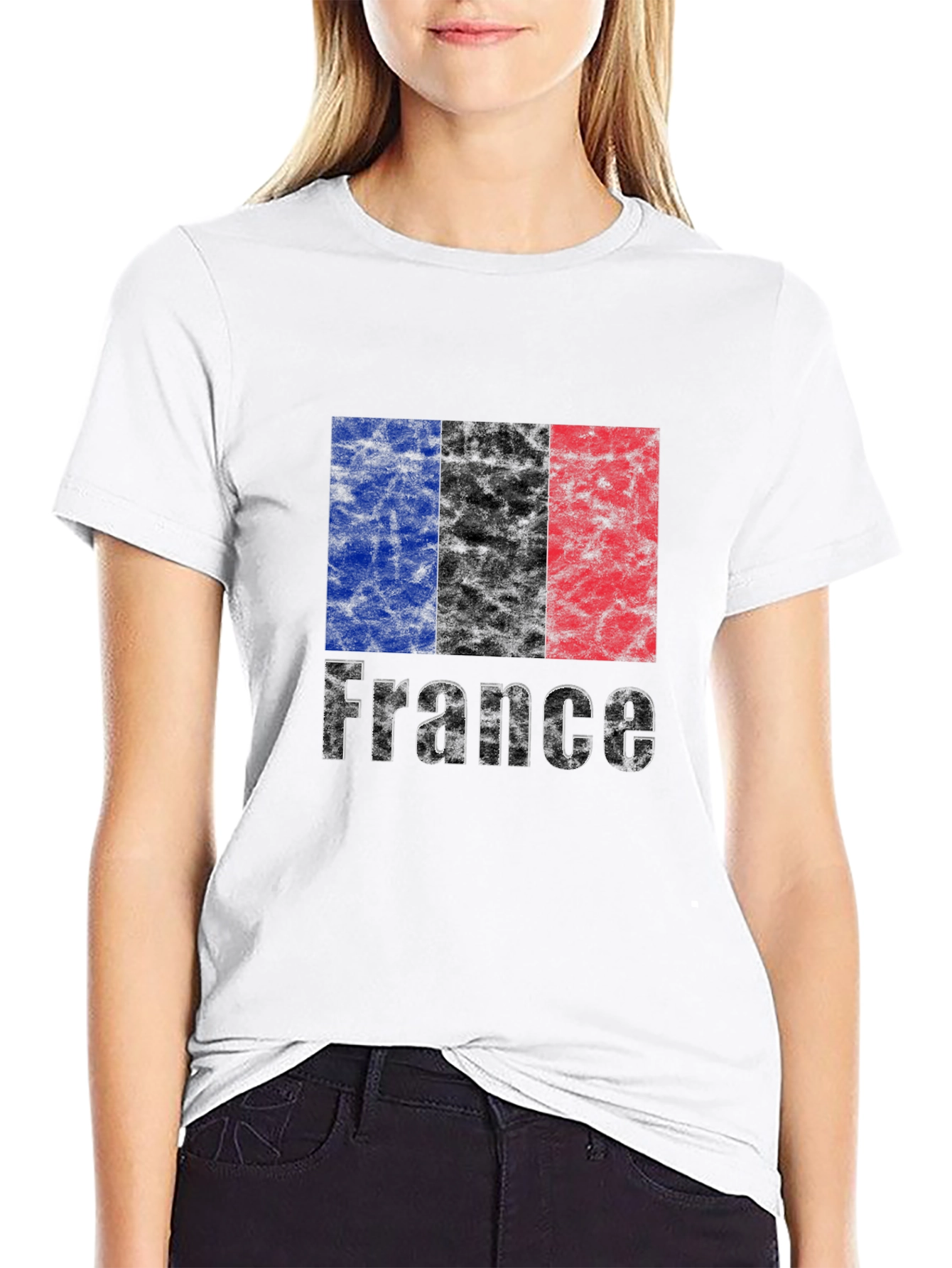 France Flag Grunge T-Shirt - Black