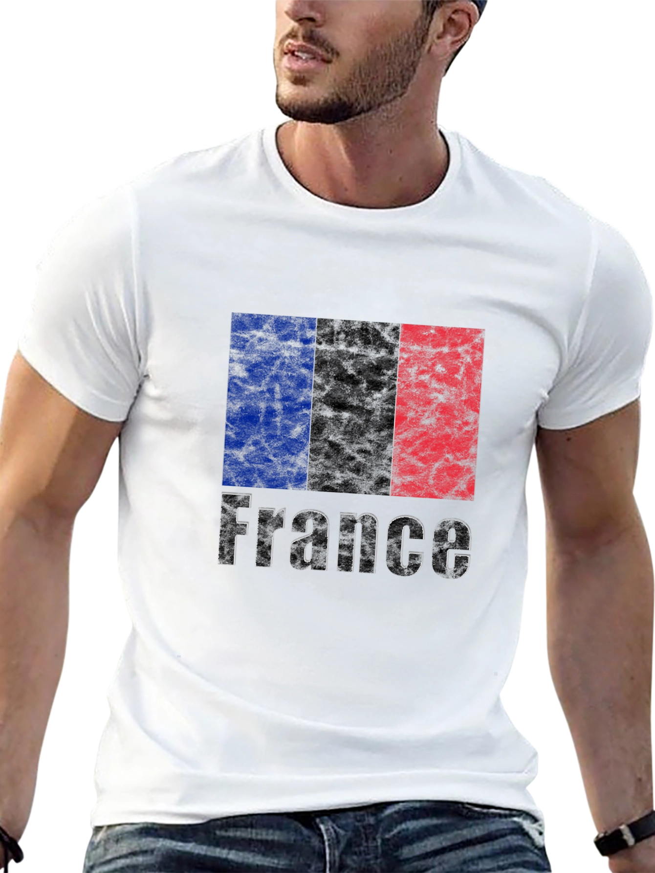 France Flag Grunge T-Shirt - Black