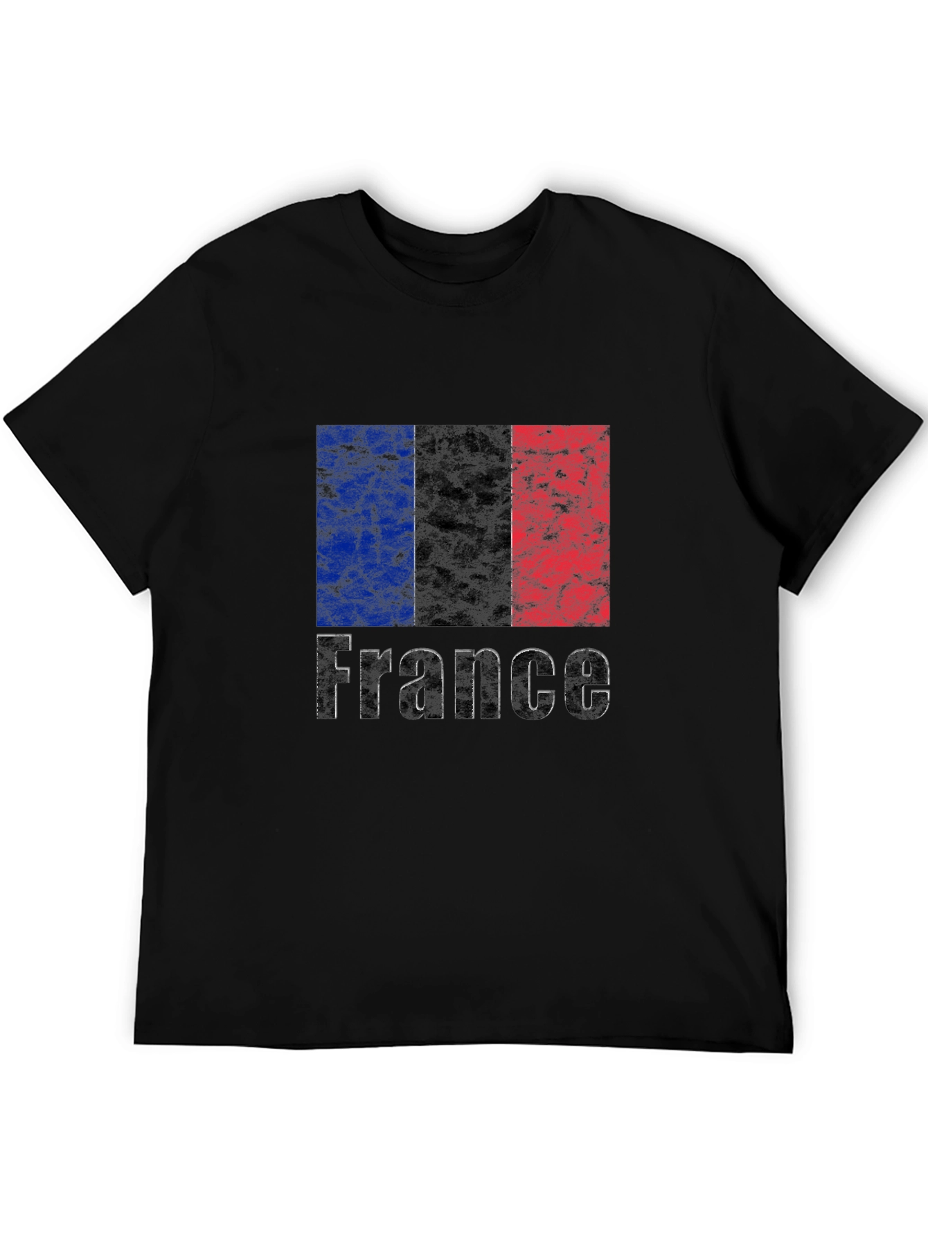 France Flag Grunge T-Shirt - Black