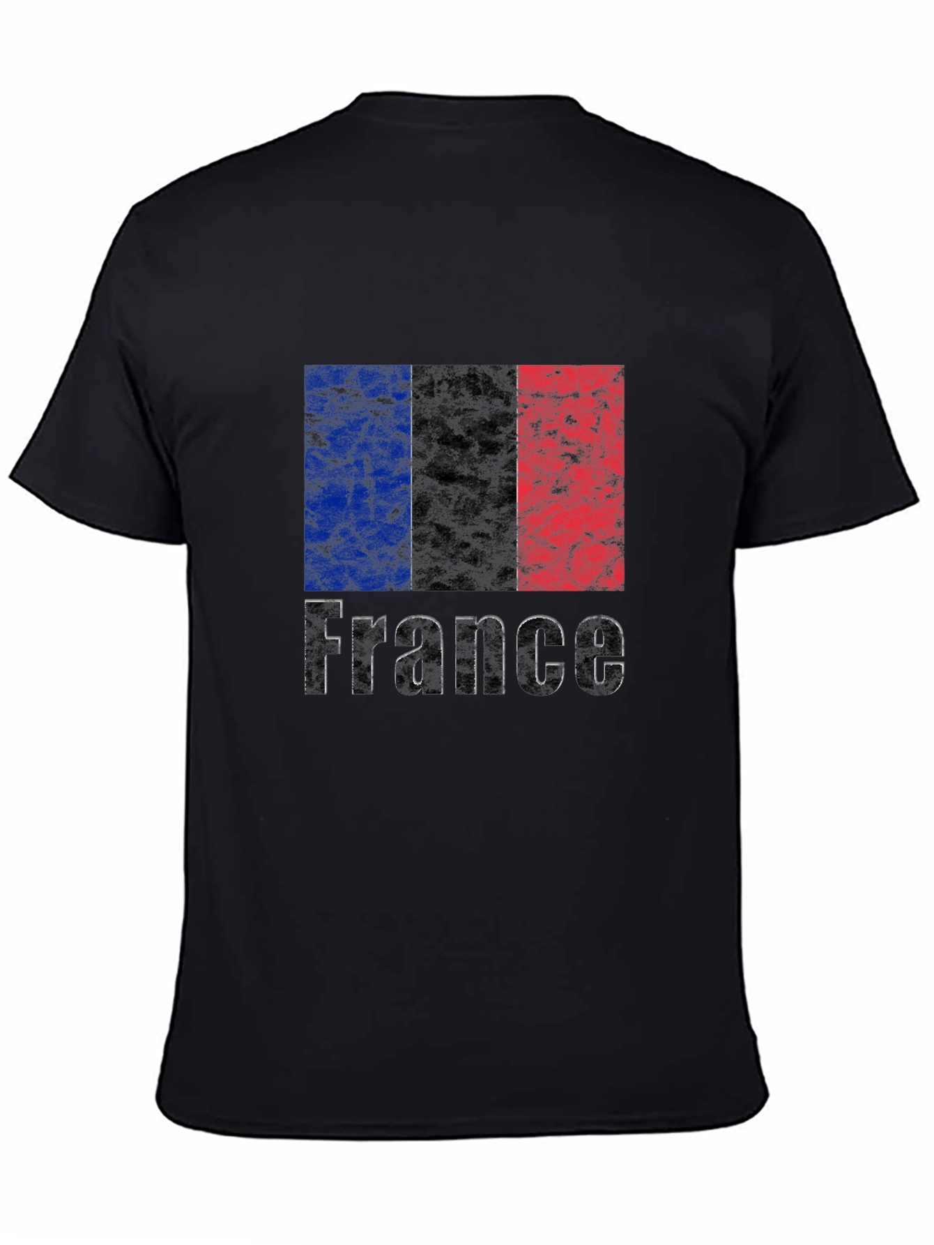 France Flag Grunge T-Shirt - Black