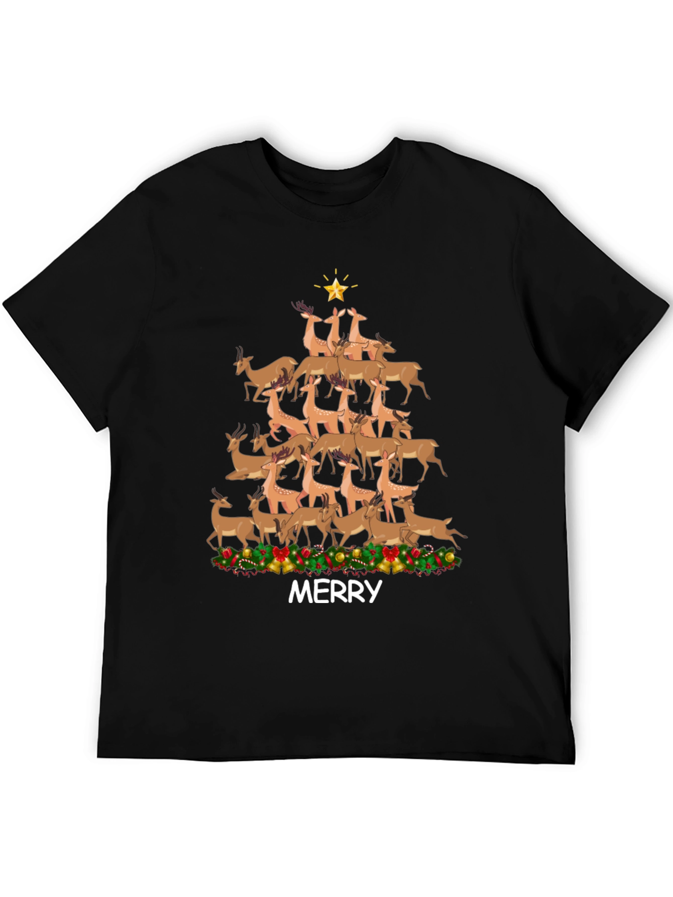 Merry Deer Christmas Tree T-Shirt