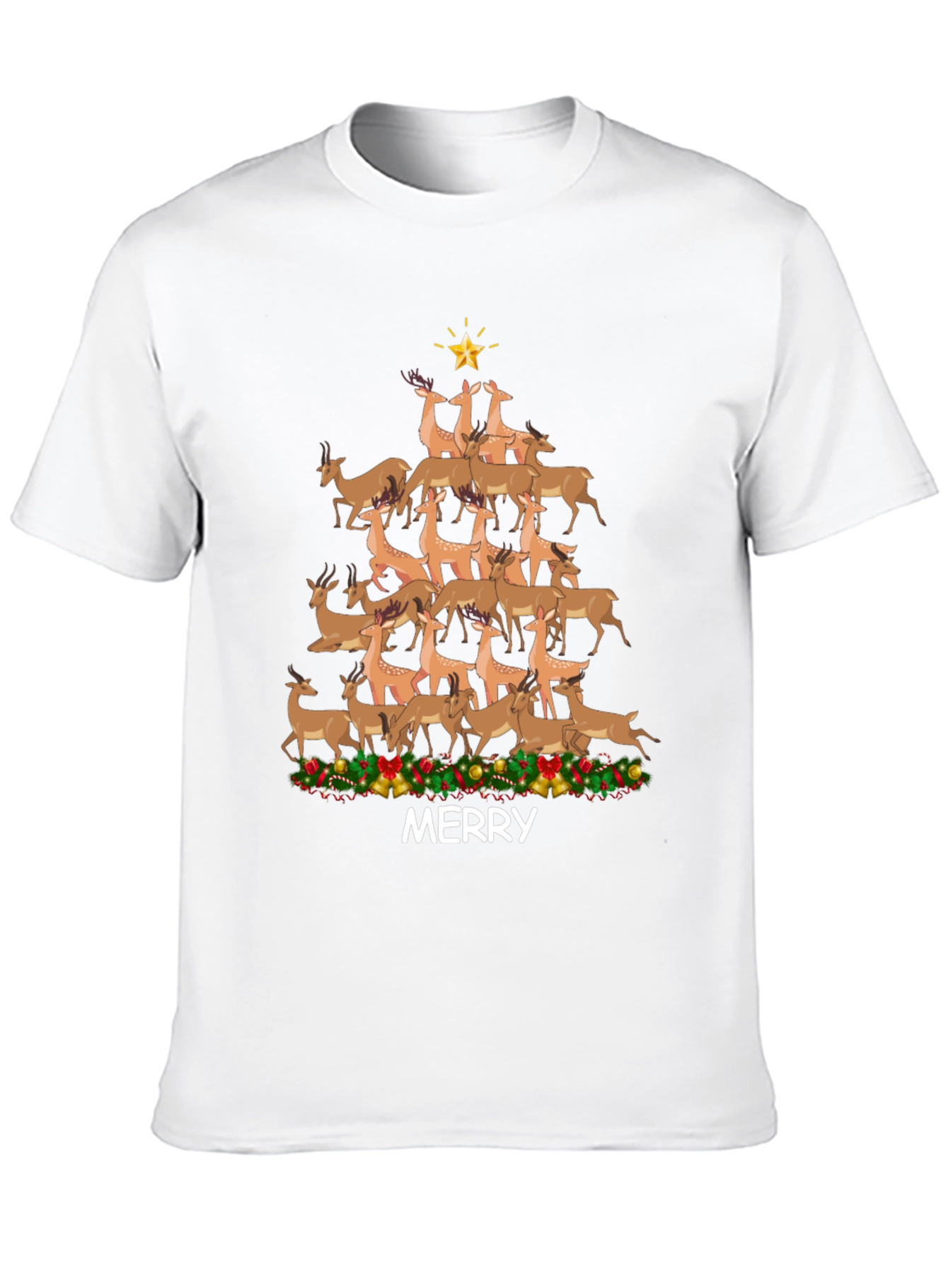 Merry Deer Christmas Tree T-Shirt