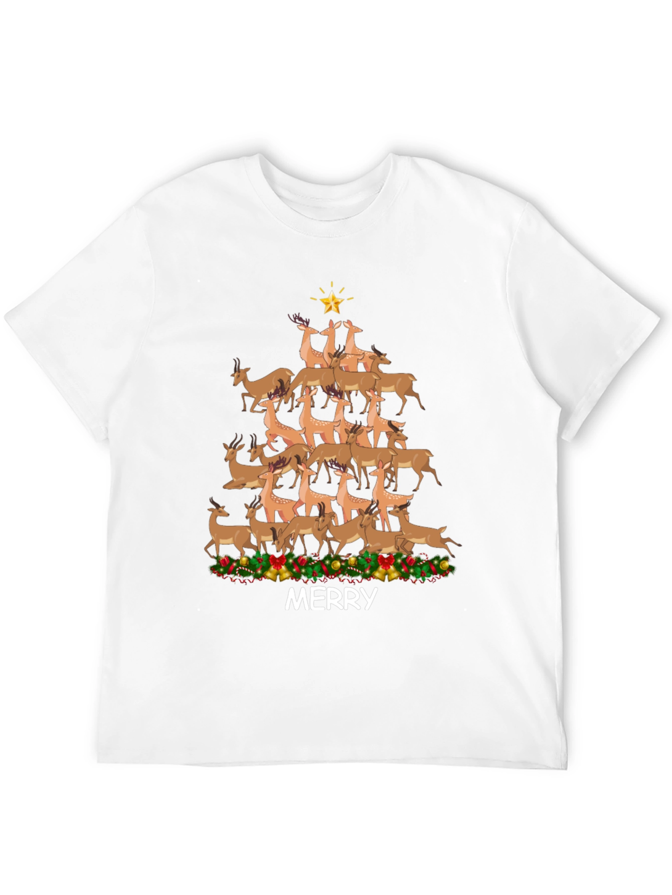 Merry Deer Christmas Tree T-Shirt
